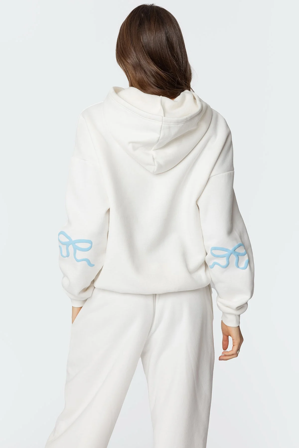 Cream Bow Detail Hoodie Sweatshirt