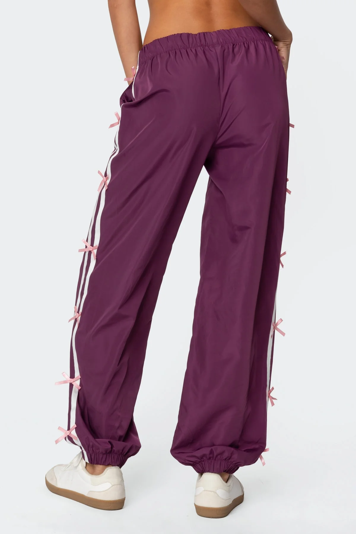 Purple Nylon Track Sweatpants with Bow Detailing