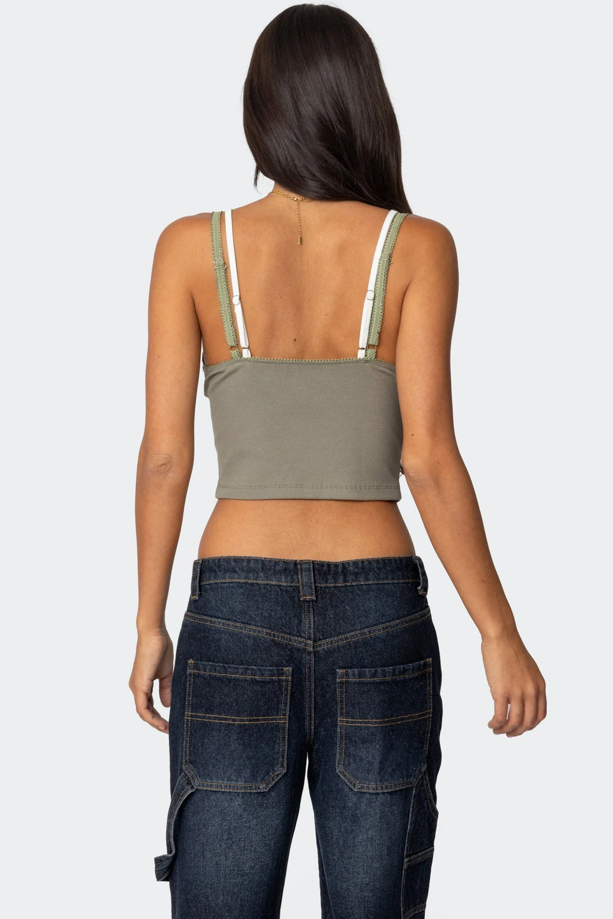 Olive Lace Layered Tank Top for Women
