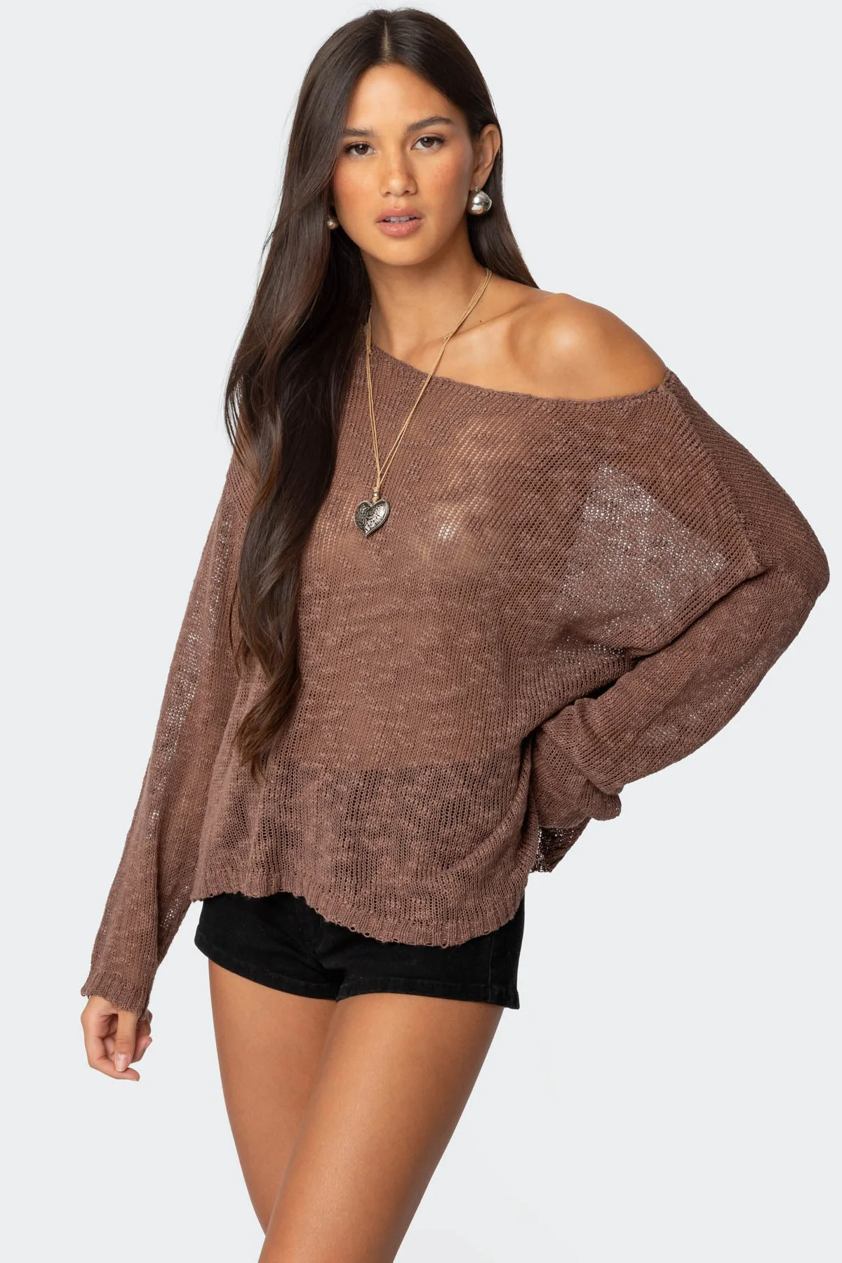 Brown Knitted Boat Neck Sweater