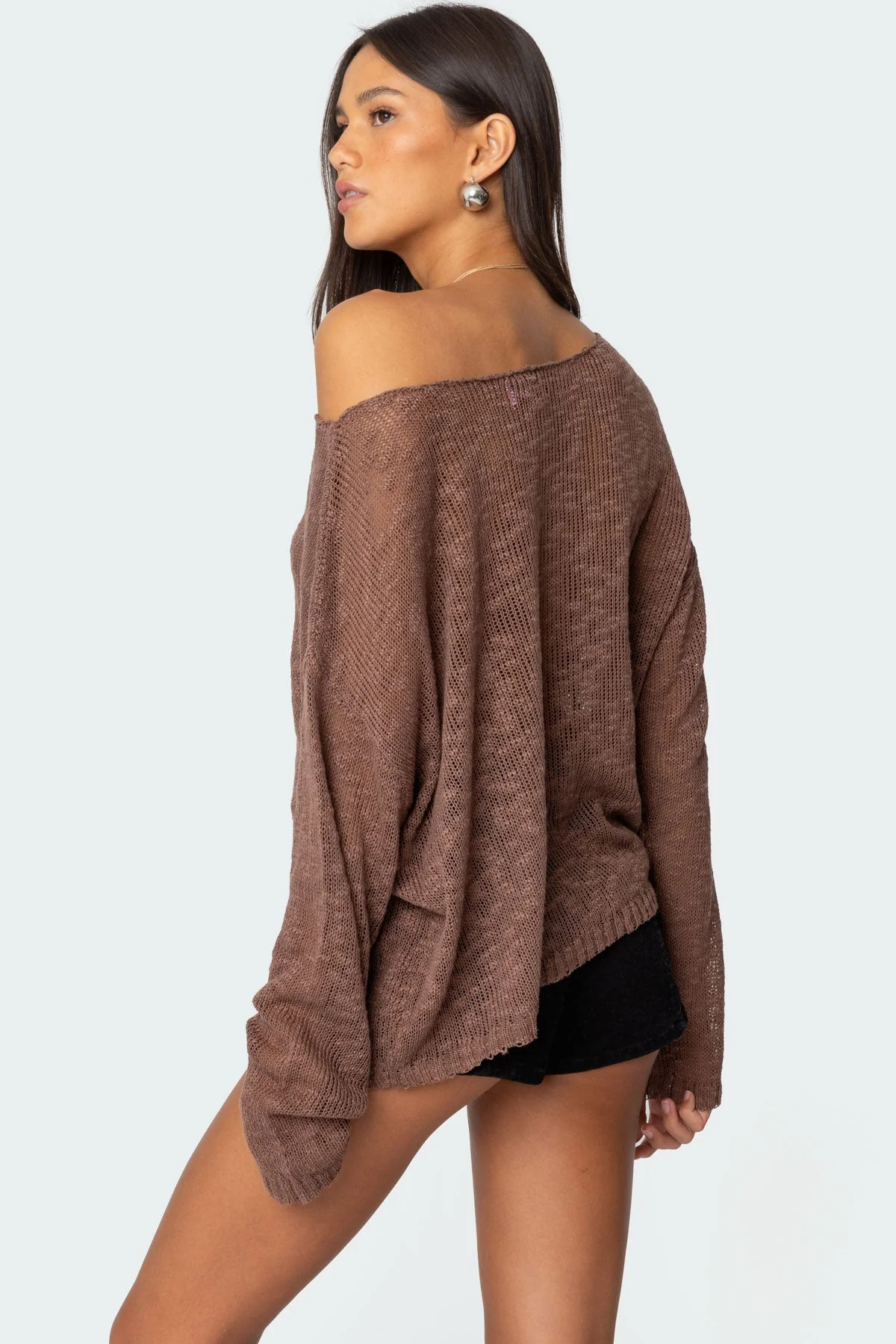 Brown Knitted Boat Neck Sweater