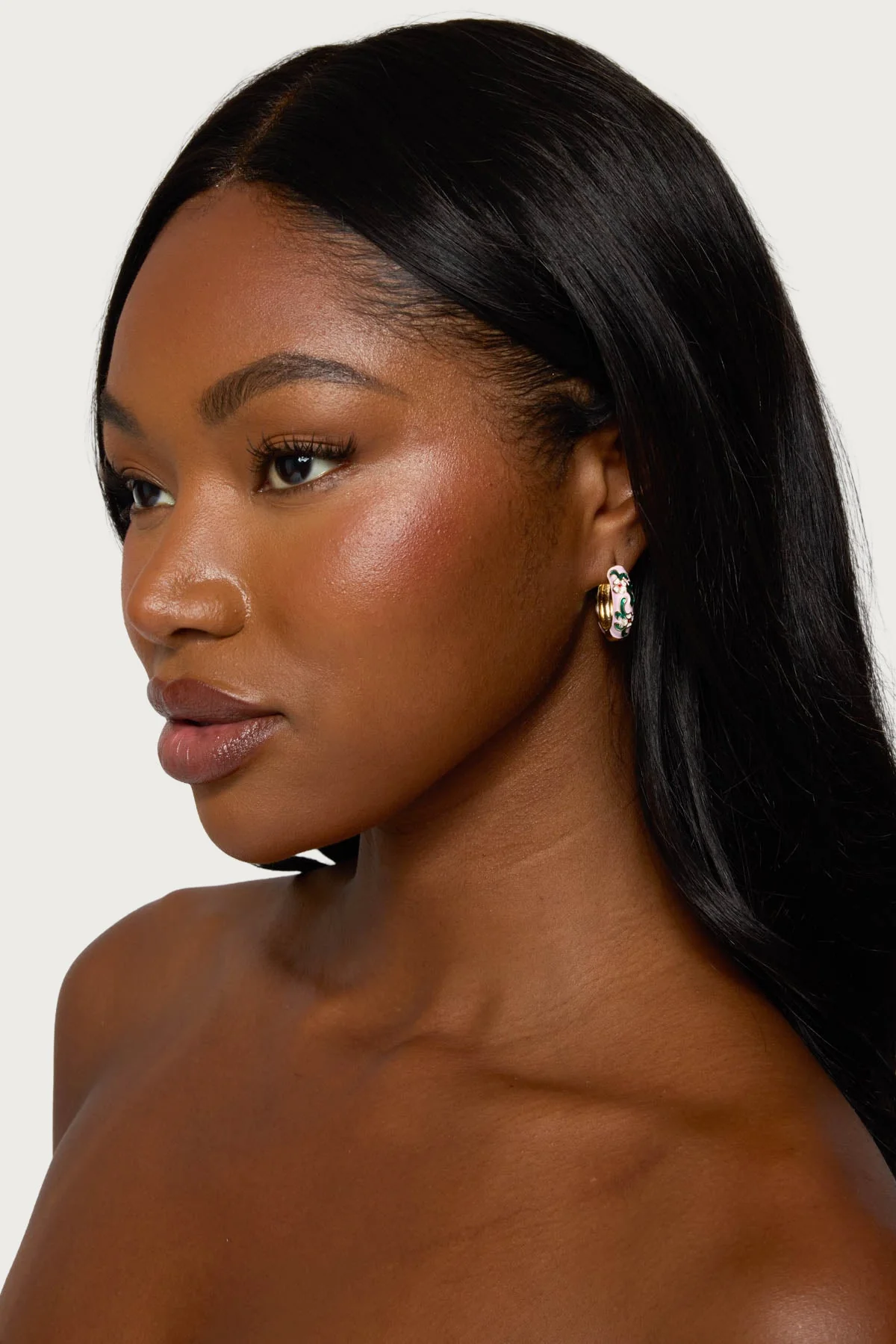 Floral Hoop Earrings in Pink Tone Metal