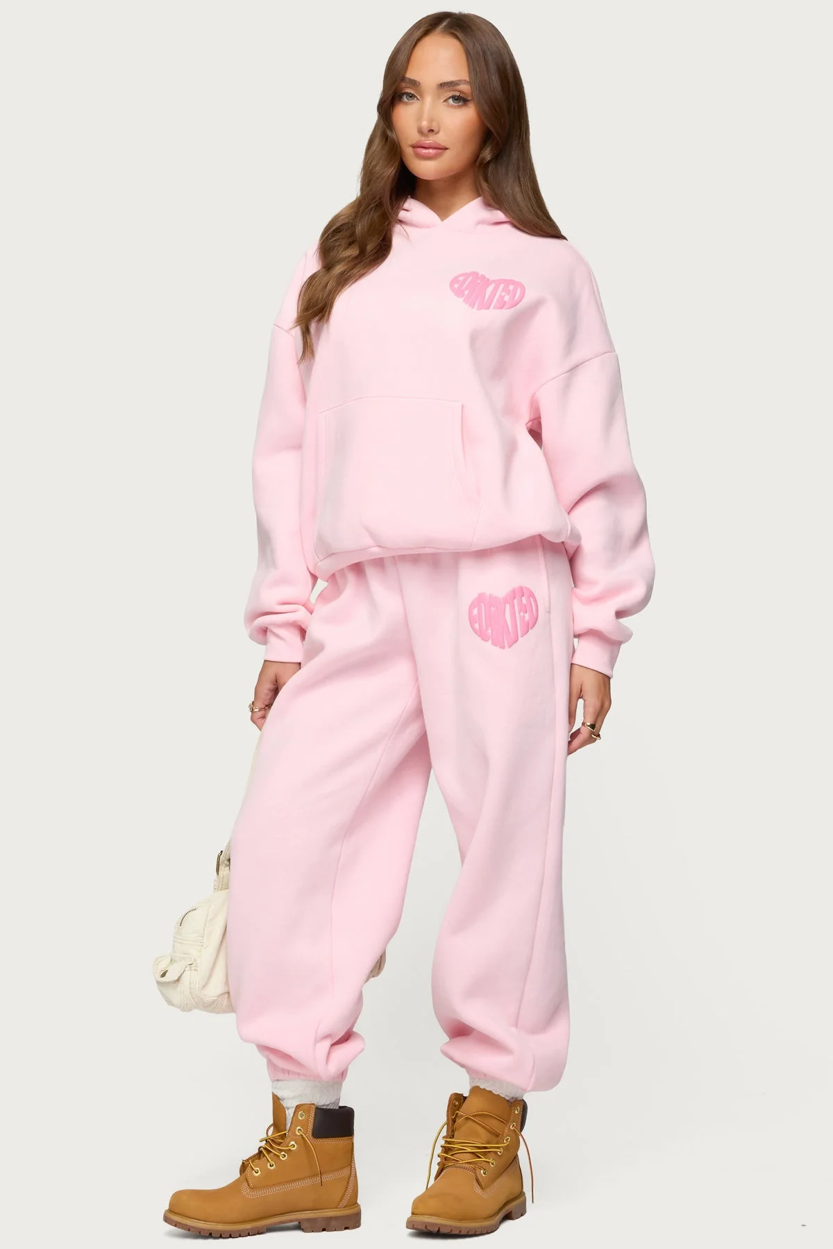 Graphic Text Print Hoodie in Light Pink - Stylish Design