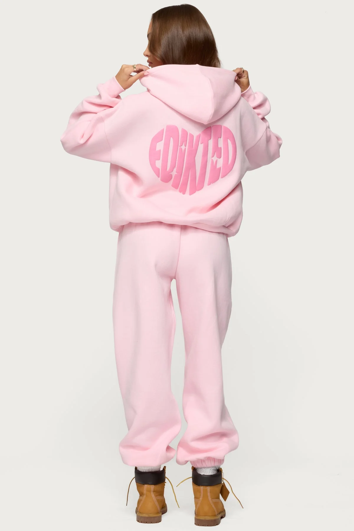 Graphic Text Print Hoodie in Light Pink - Stylish Design