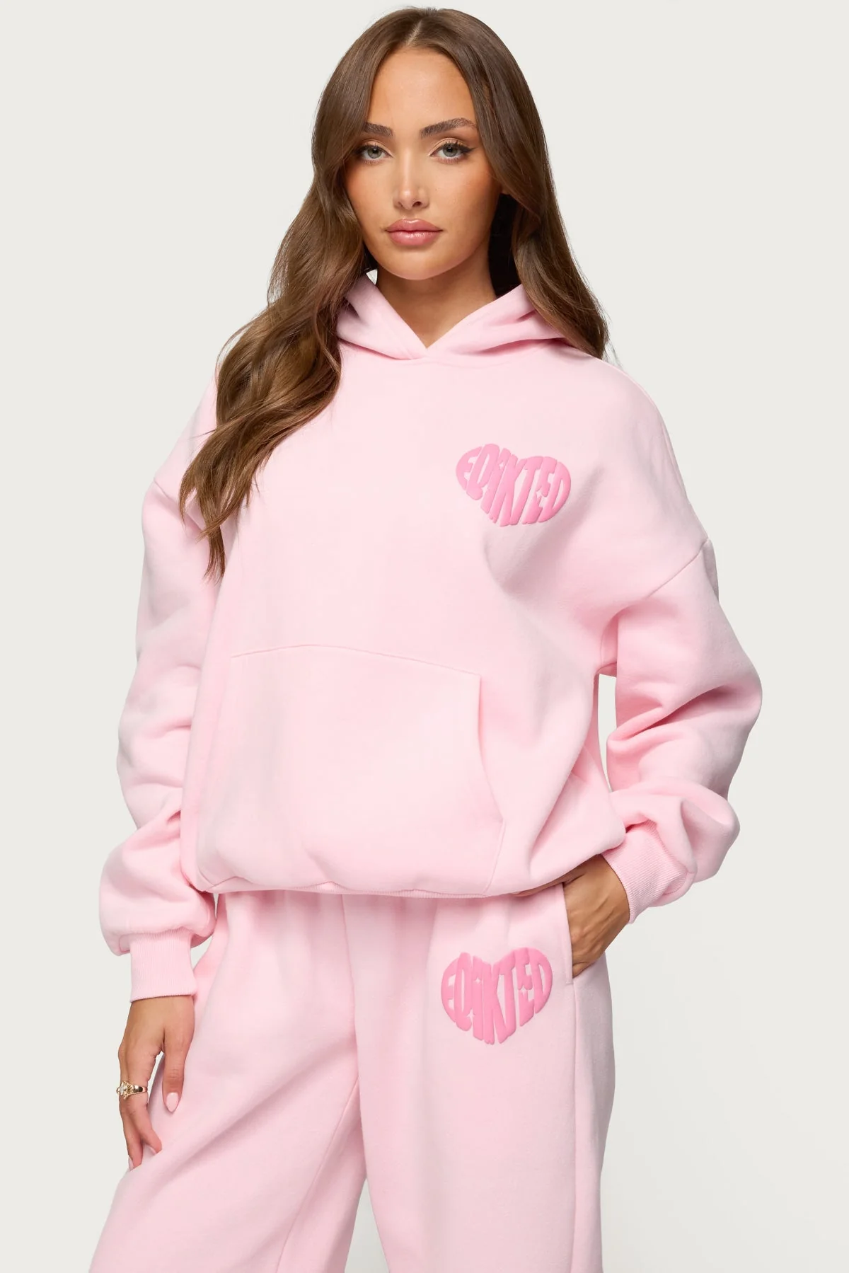 Graphic Text Print Hoodie in Light Pink - Stylish Design
