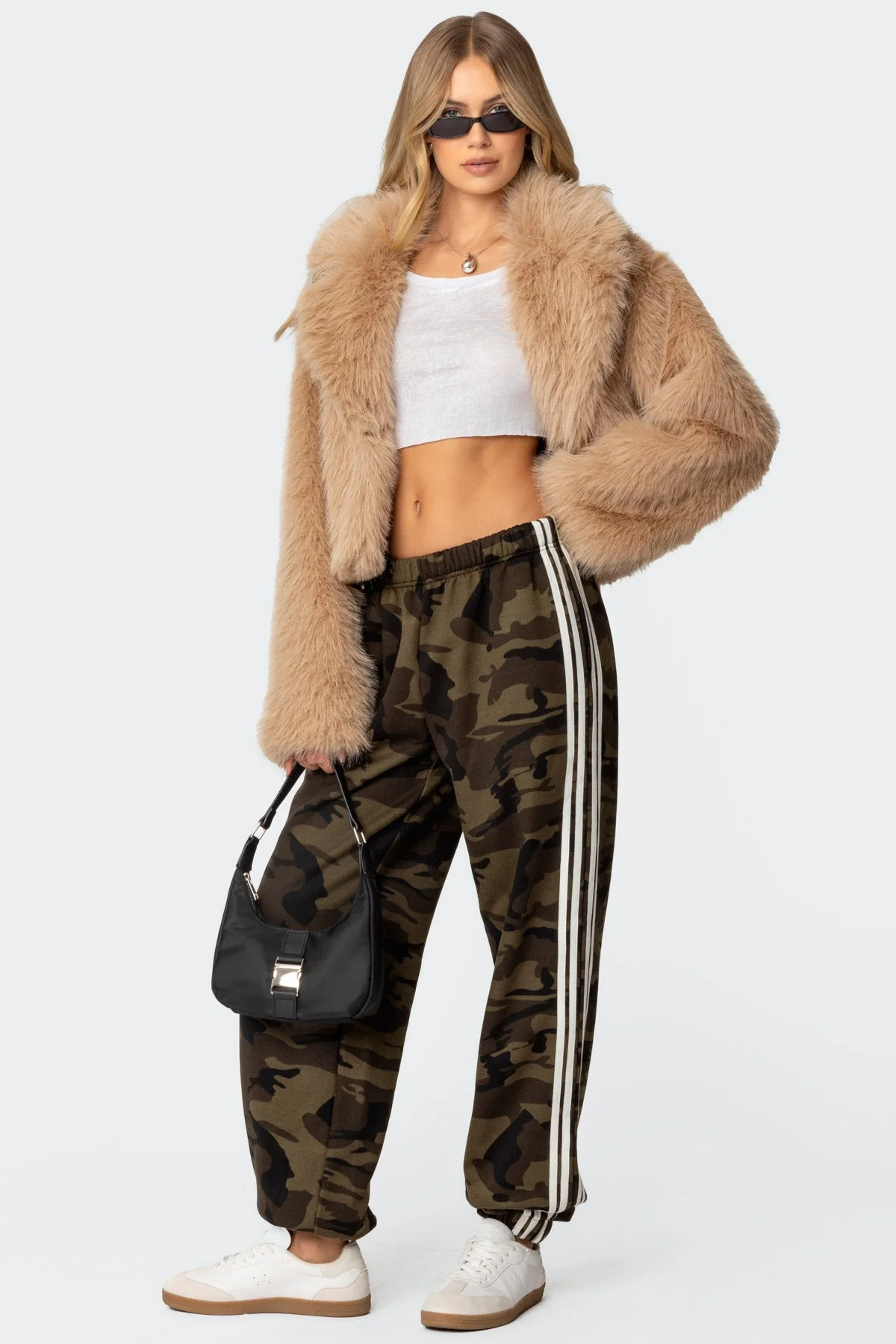 Green Camo Striped Elastic Waist Sweatpants