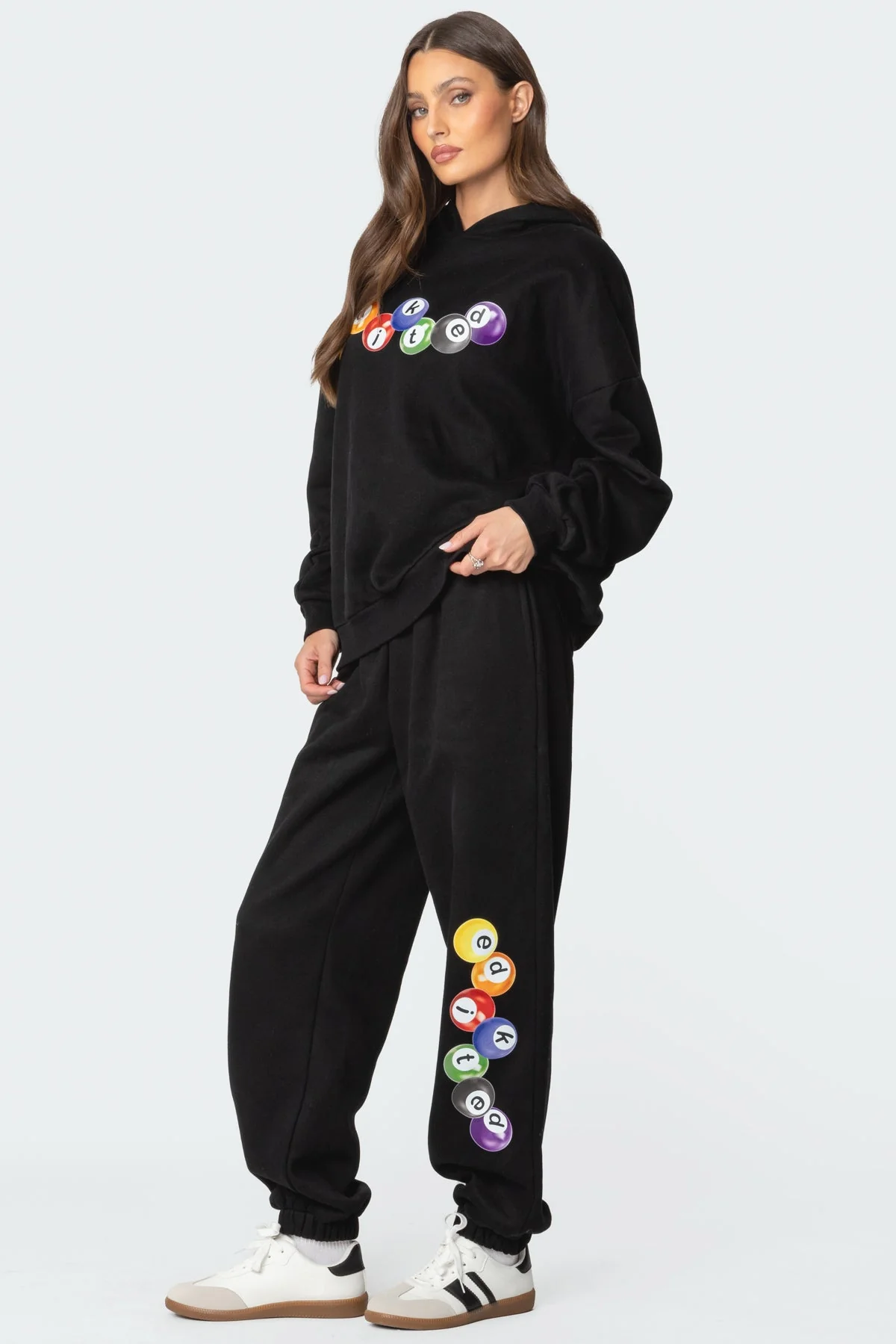 Graphic Print Oversized Sweatpants in Black - Comfy Lounge Pants