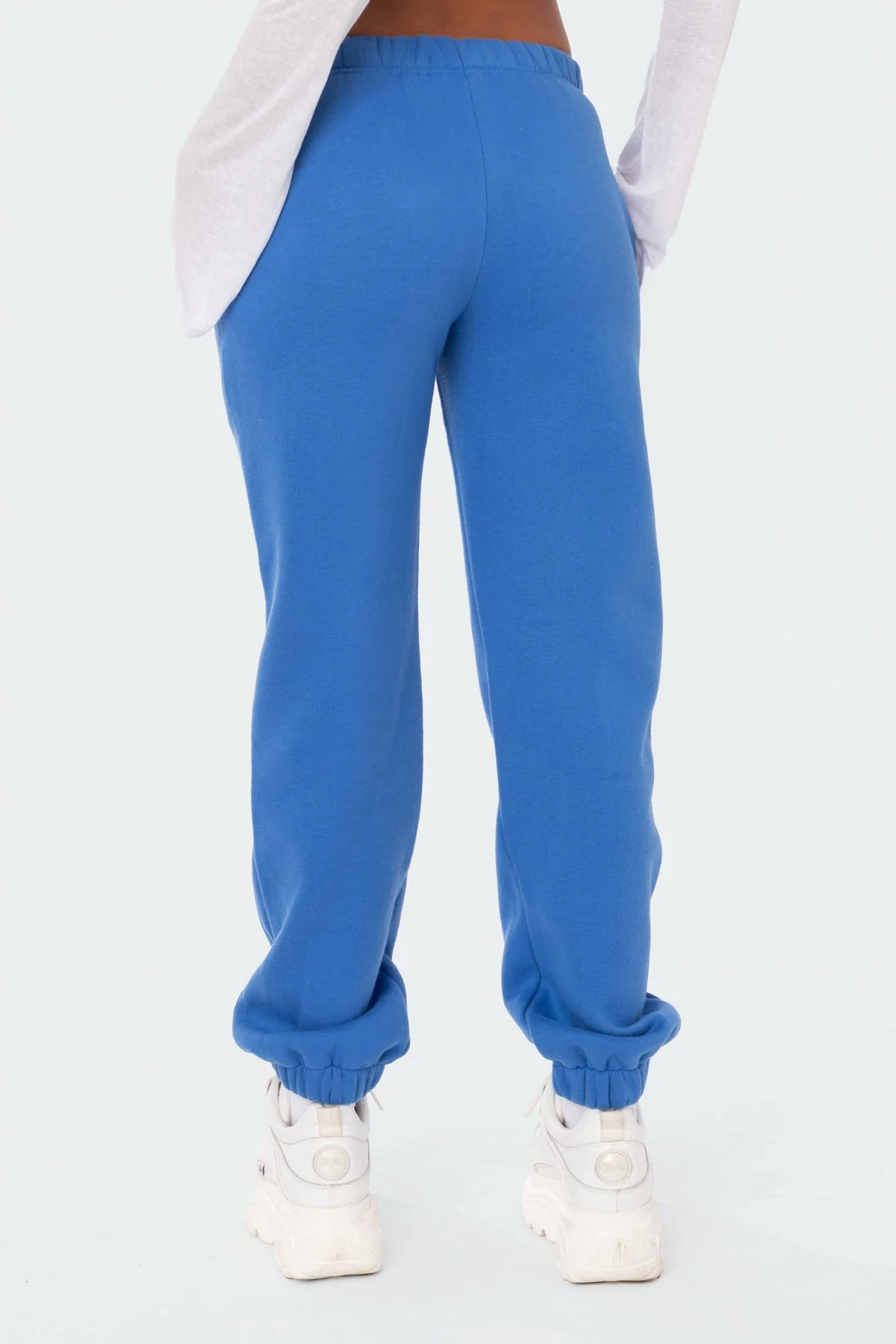 Blue Rhinestone Embellished Joggers - Elastic Waistband, Pockets
