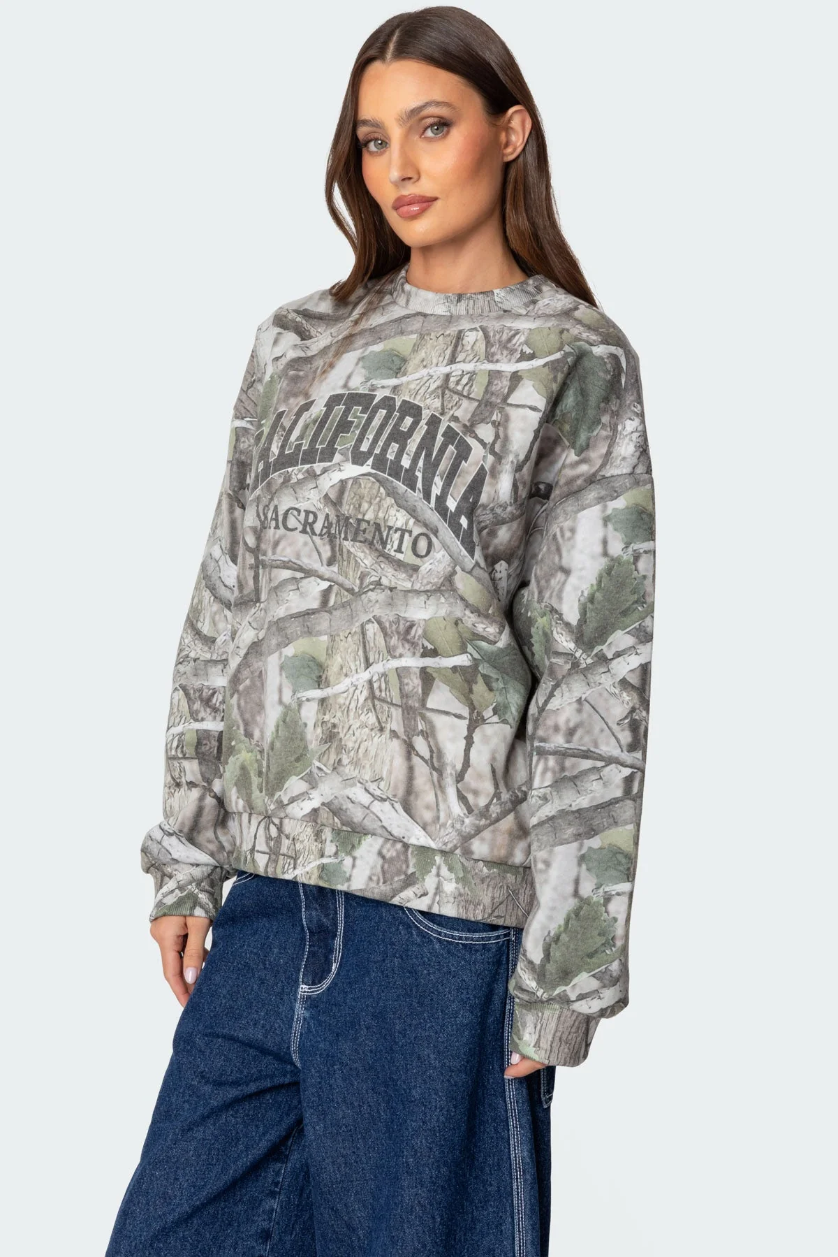 Olive Camo Print Sweatshirt for California Outdoor Enthusiasts