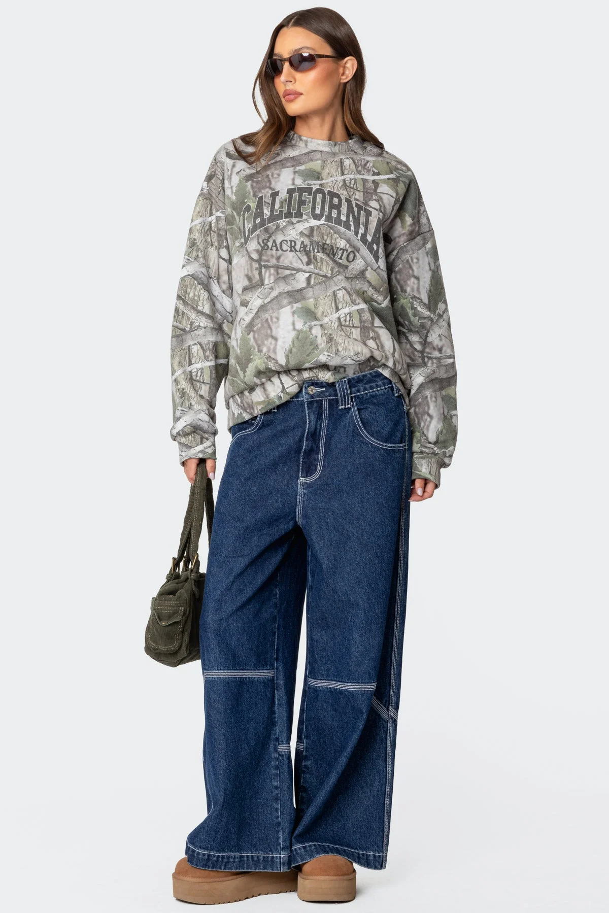 Olive Camo Print Sweatshirt for California Outdoor Enthusiasts