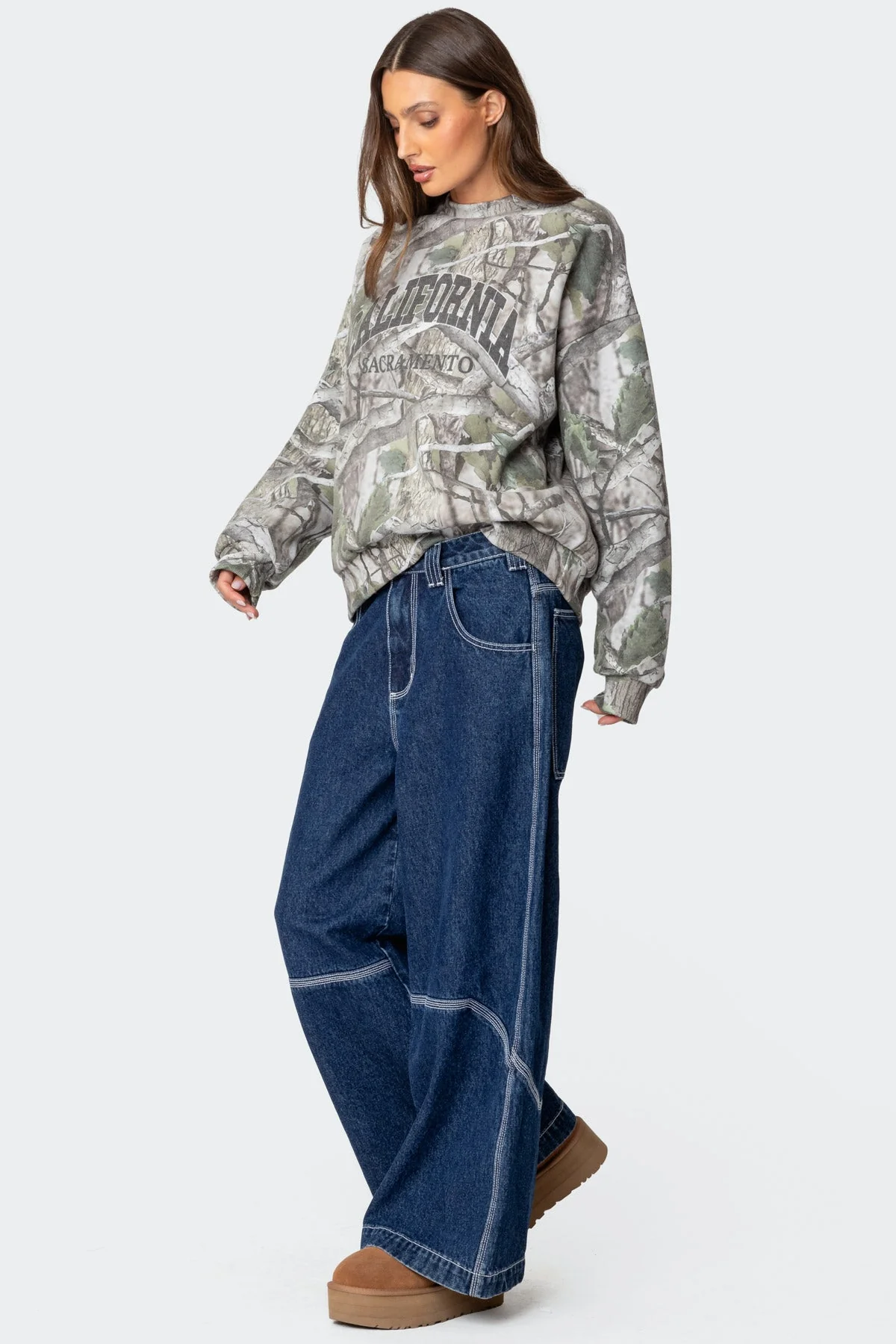 Olive Camo Print Sweatshirt for California Outdoor Enthusiasts