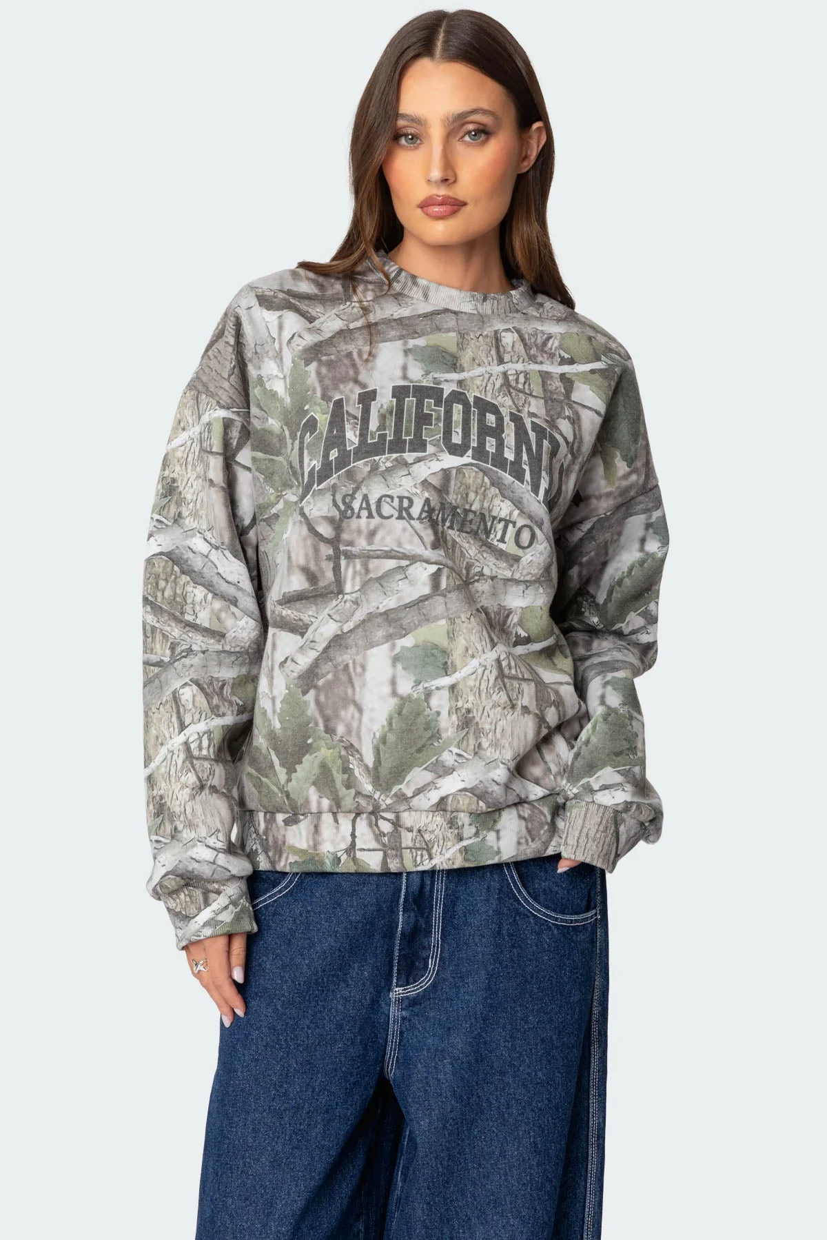 Olive Camo Print Sweatshirt for California Outdoor Enthusiasts