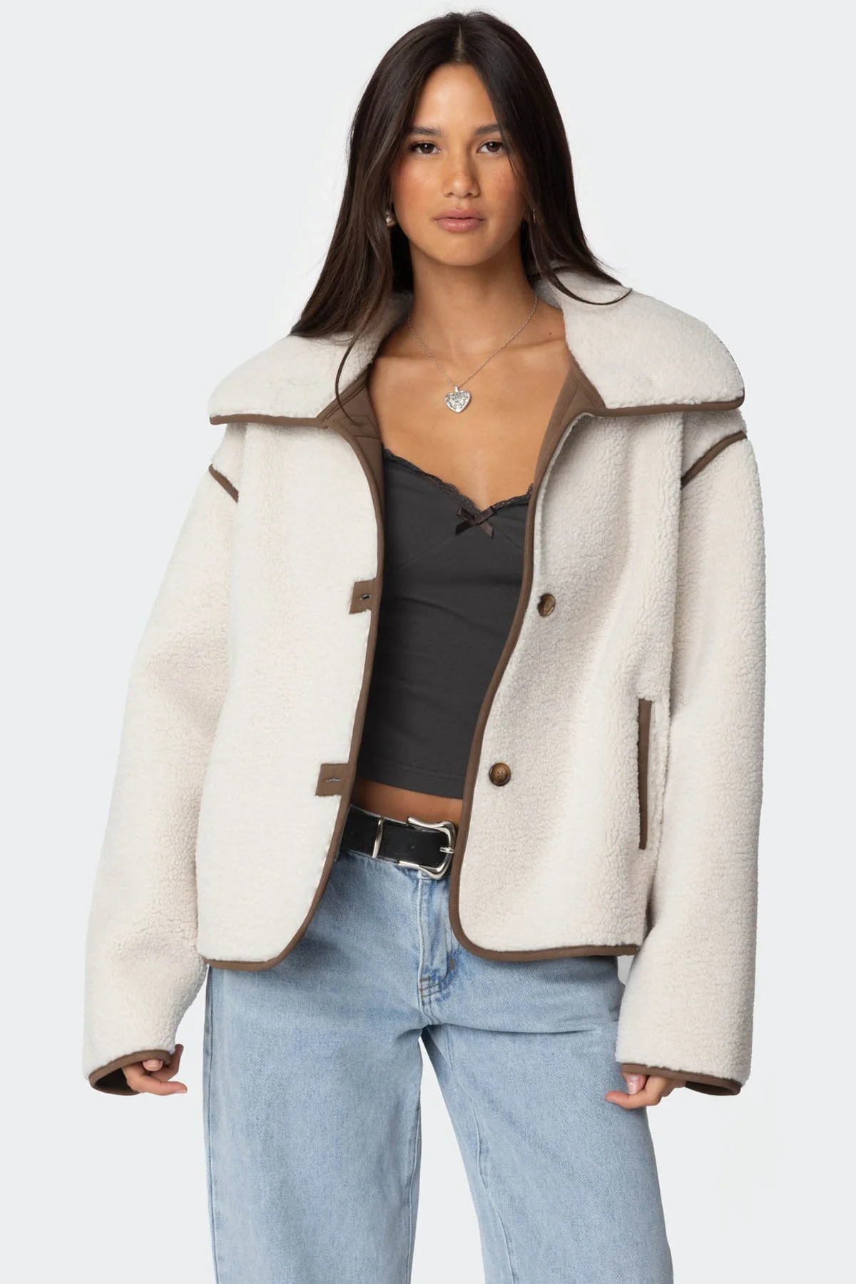 Beige Faux Shearling Oversized Jacket