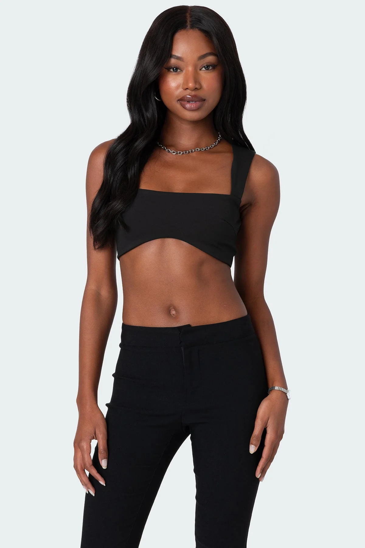 Black Crop Top Bra with Straight Neckline