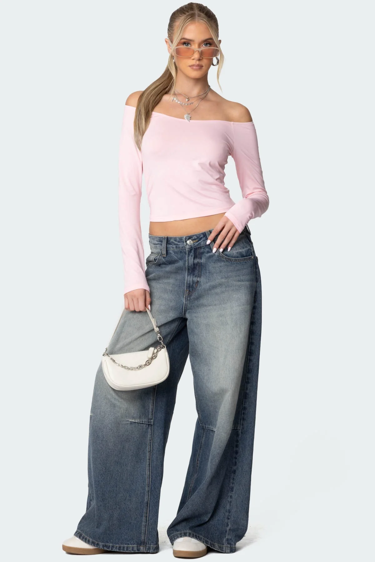 Pink Cotton Off Shoulder Top for Women