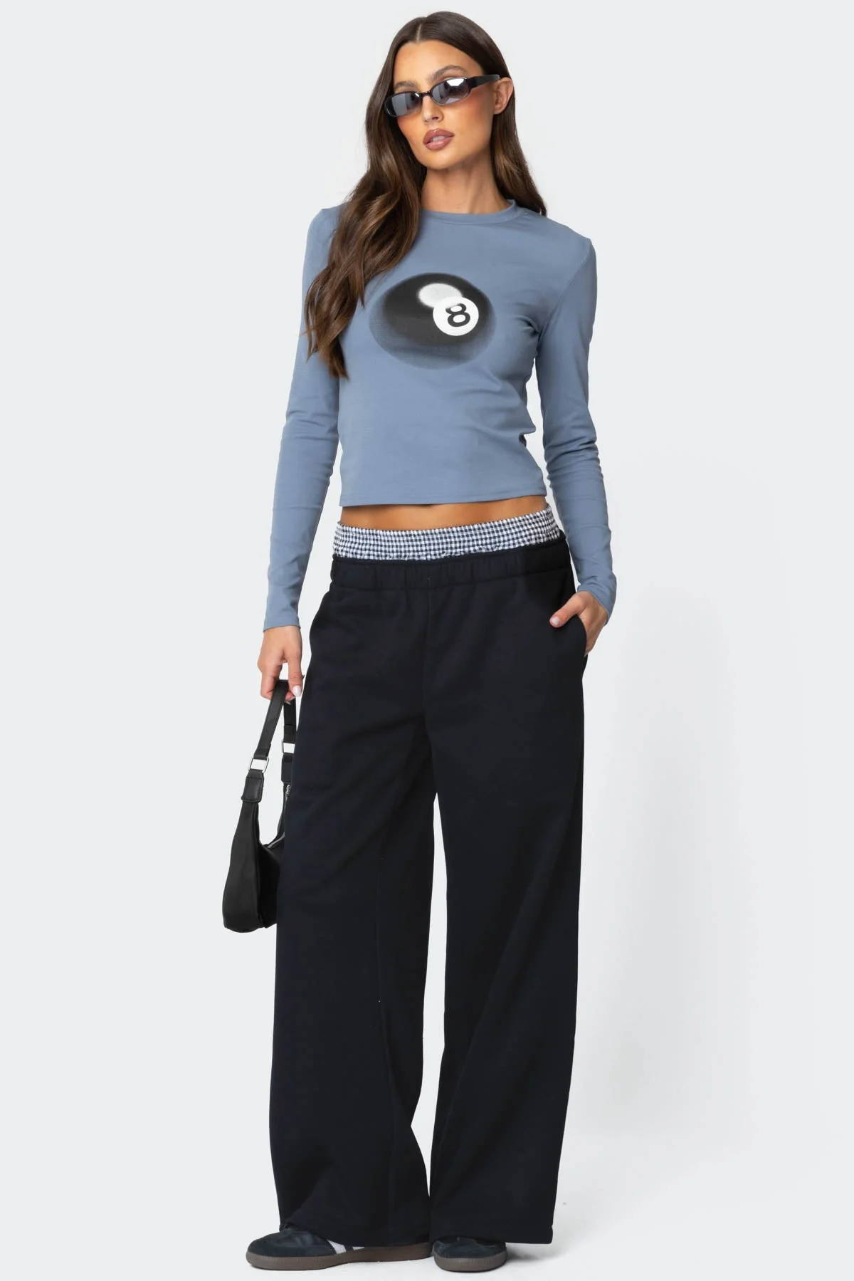 Black Gingham Boxer Detail Wide Leg Sweatpants