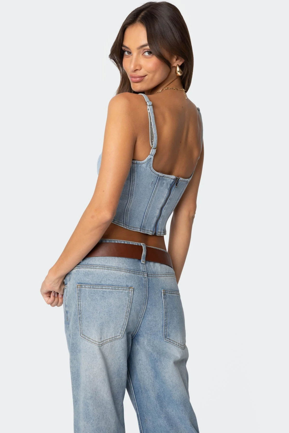 Light Blue Denim Corset Womens Top XS-XL Tennessee Style