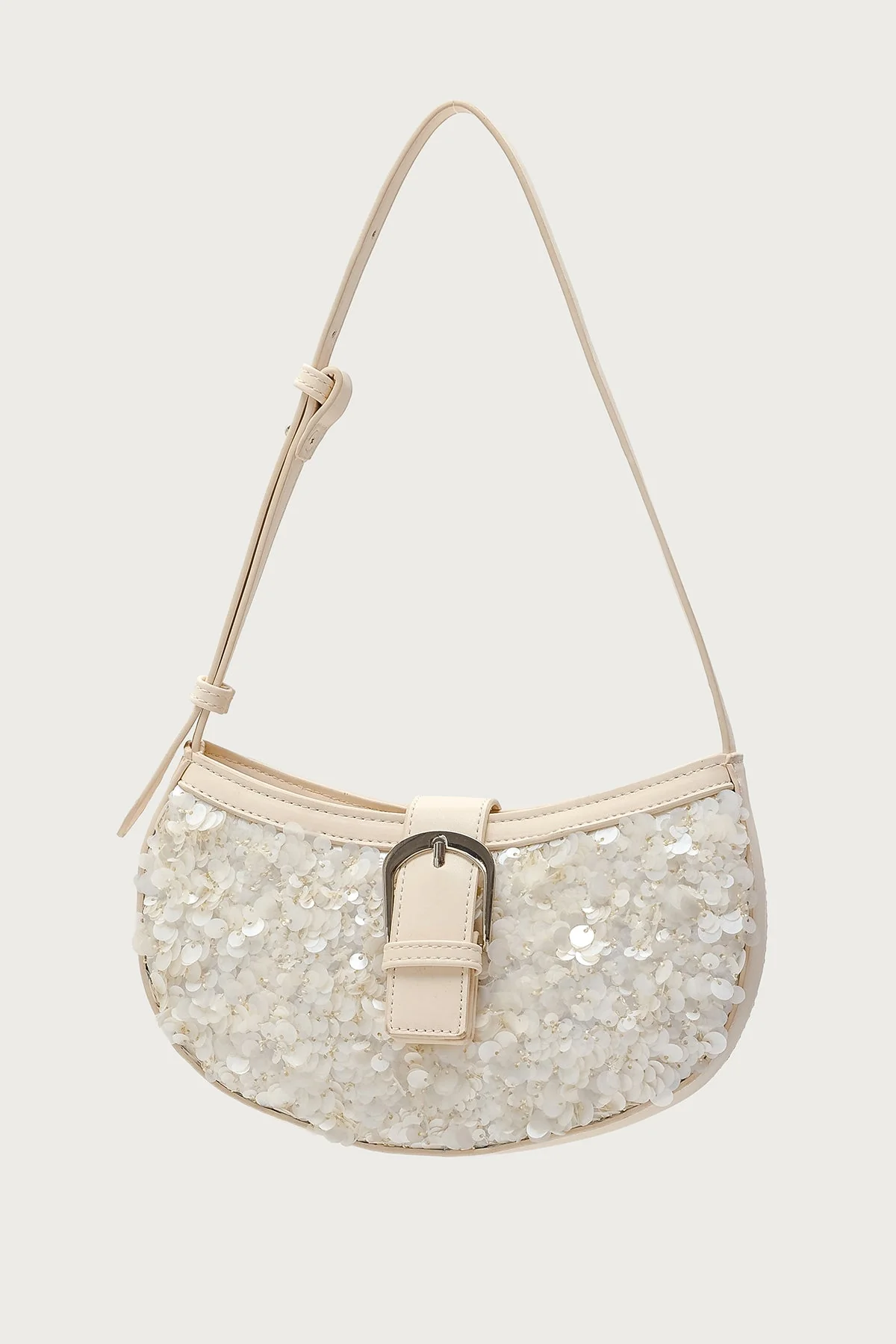 Ivory Sequin Detail Faux Leather Bag