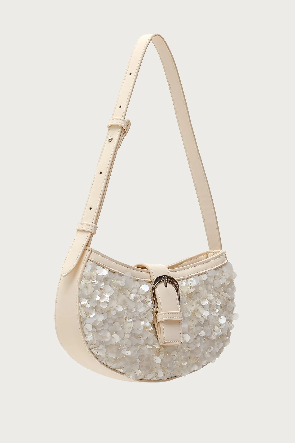 Ivory Sequin Detail Faux Leather Bag