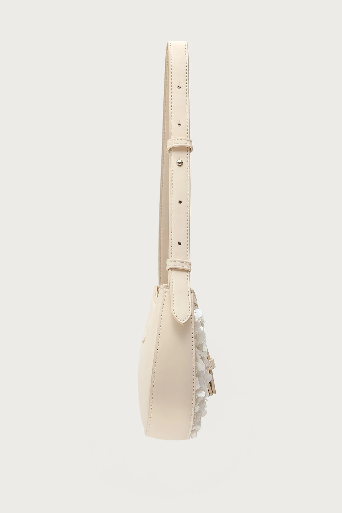 Ivory Sequin Detail Faux Leather Bag