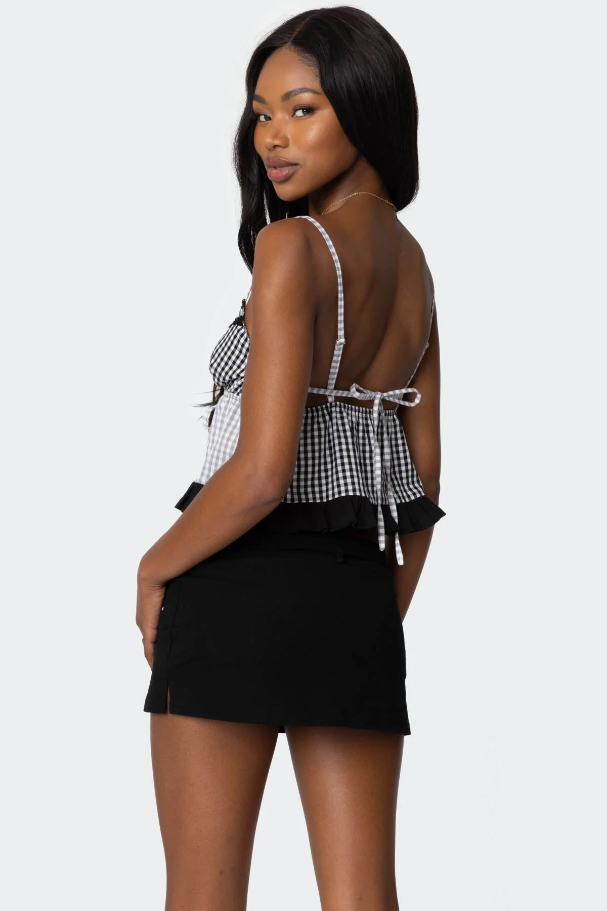 Gingham Cotton Tank Top with Adjustable Straps