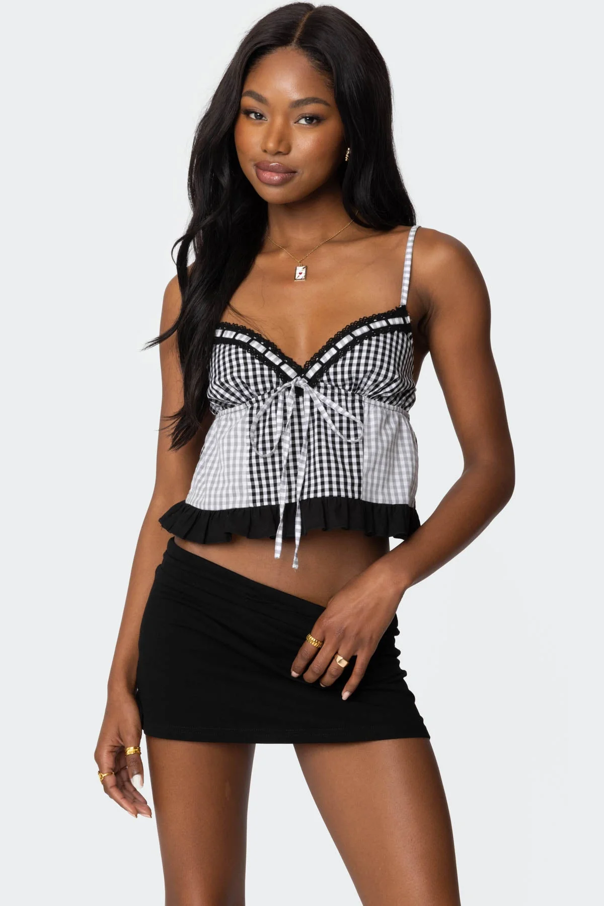 Gingham Cotton Tank Top with Adjustable Straps