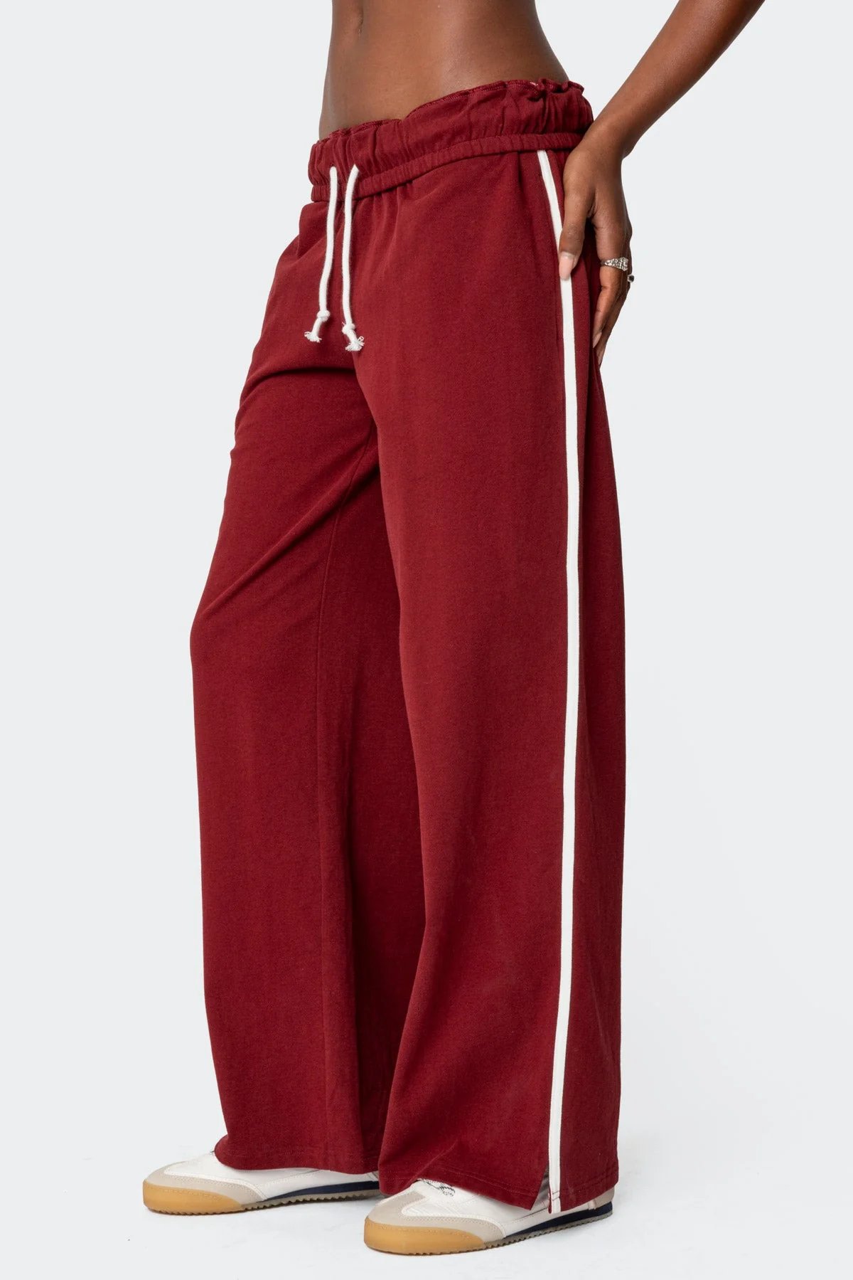 Burgundy Fold Over Sweatpants Womens Casual Lounge Pants