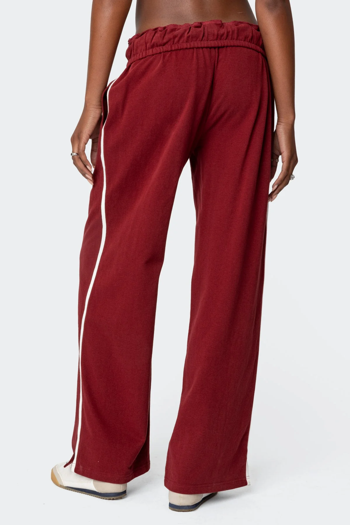 Burgundy Fold Over Sweatpants Womens Casual Lounge Pants
