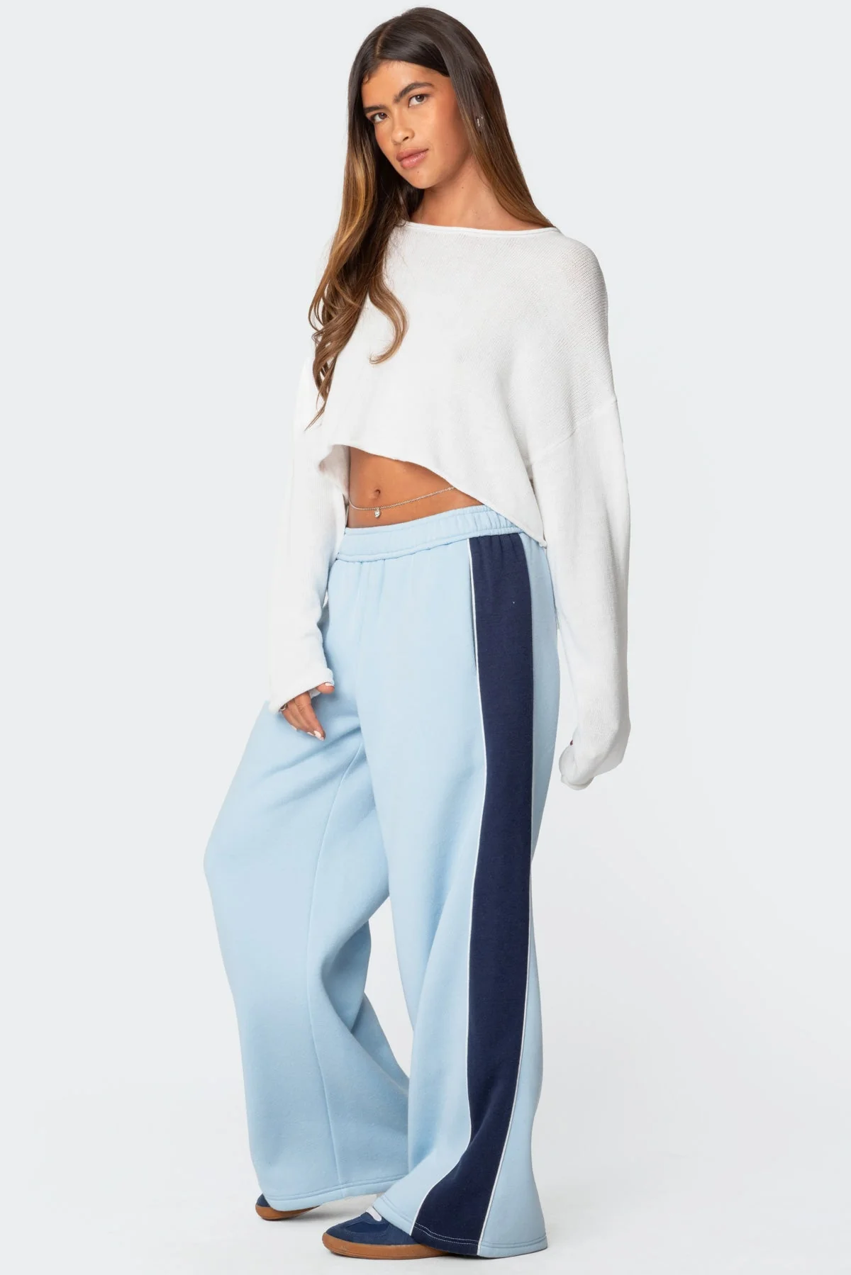 Light Blue Contrast Panel Sweatpants Womens Straight Leg Fit