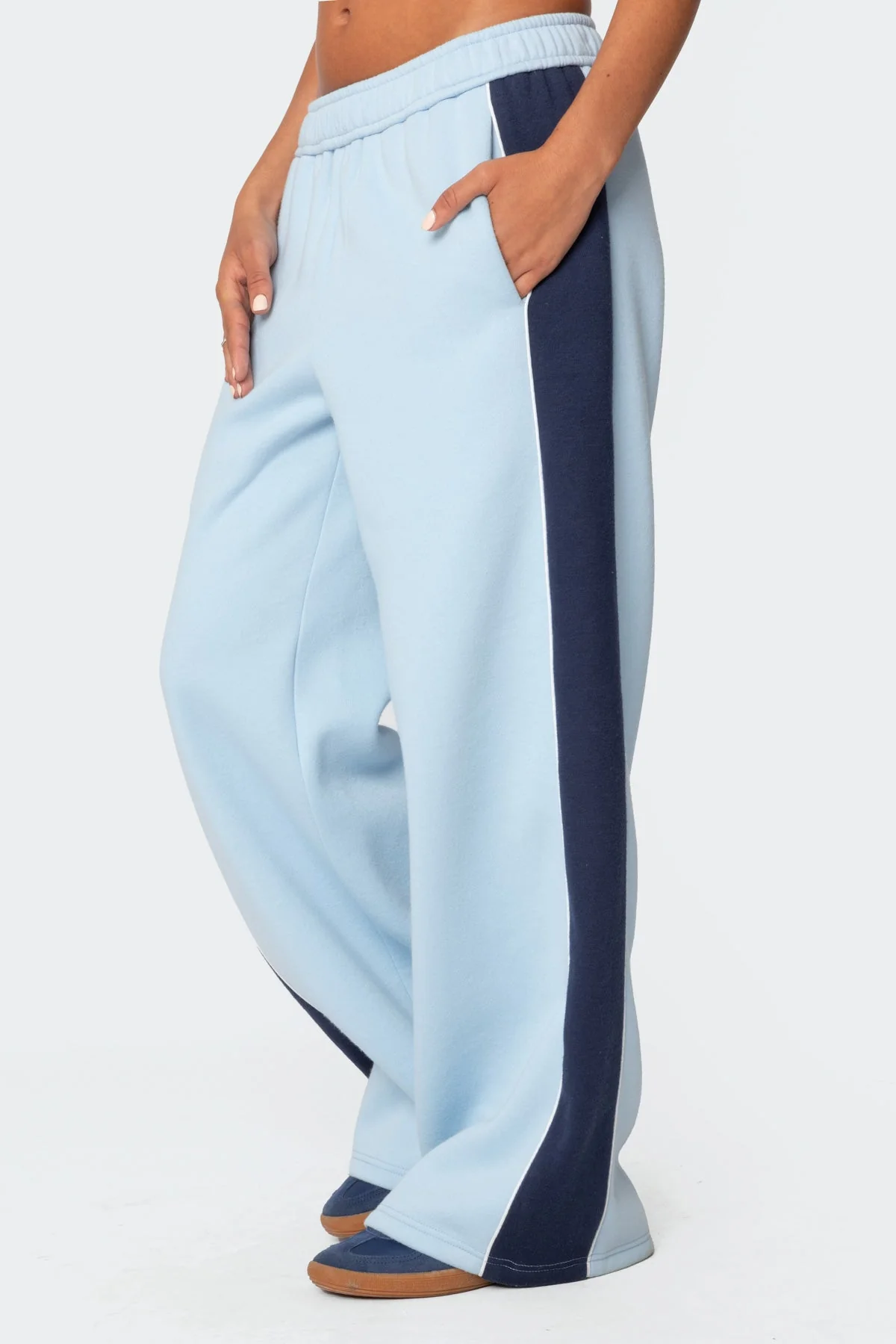 Light Blue Contrast Panel Sweatpants Womens Straight Leg Fit