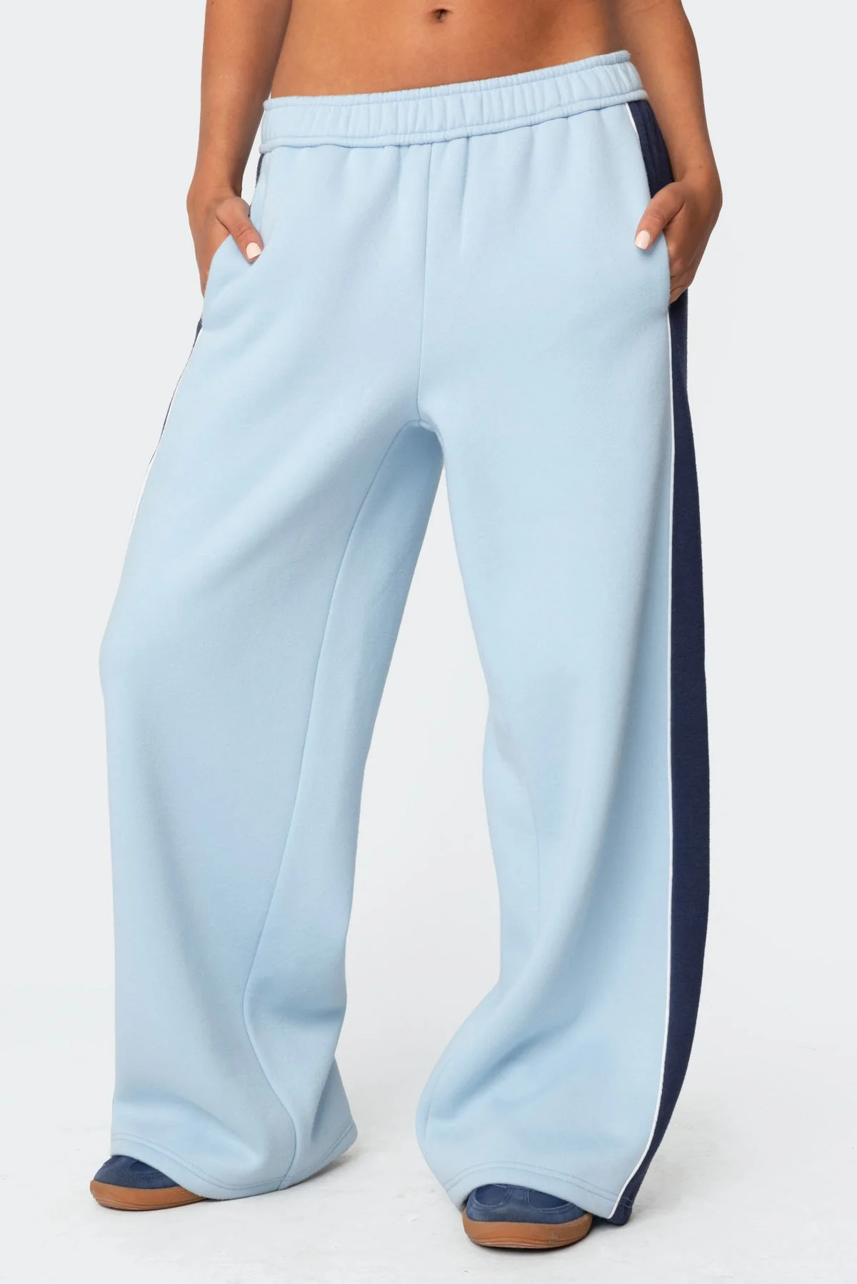 Light Blue Contrast Panel Sweatpants Womens Straight Leg Fit