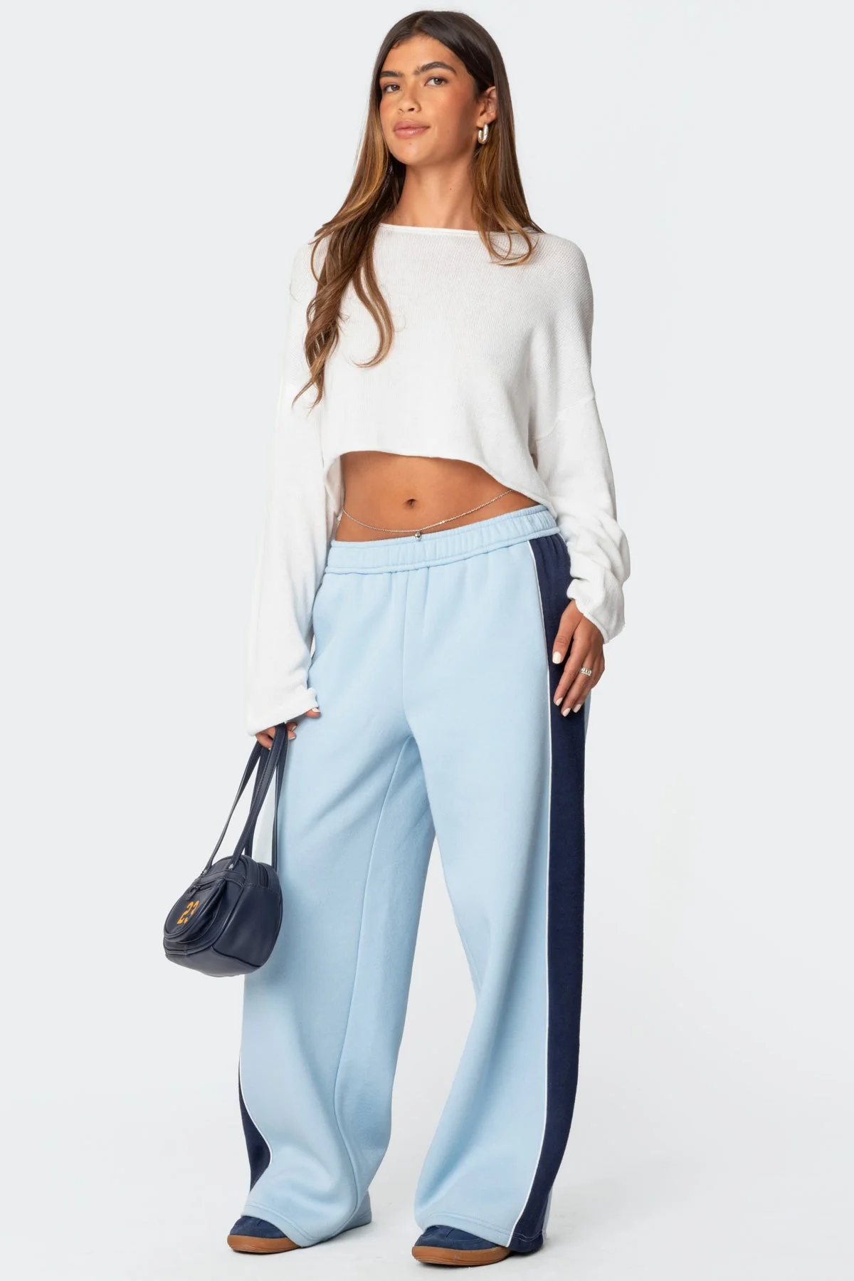 Light Blue Contrast Panel Sweatpants Womens Straight Leg Fit