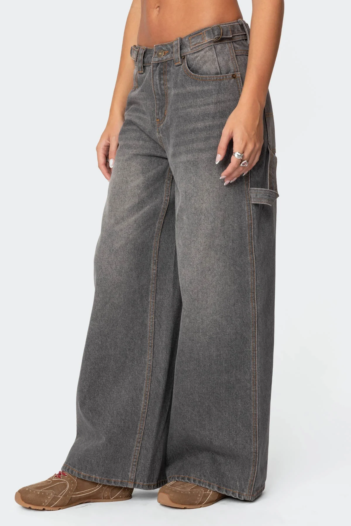 Washed Denim Carpenter Jeans in Gray for Men