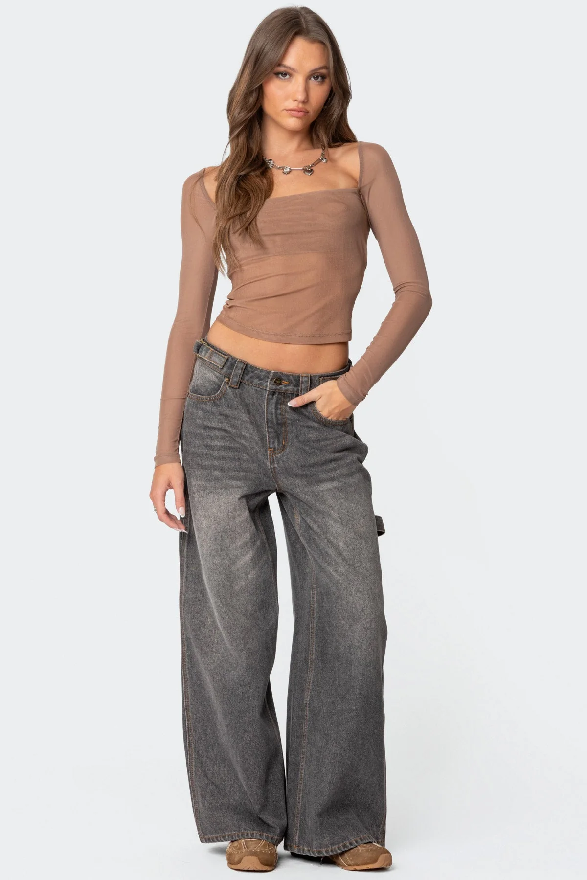 Washed Denim Carpenter Jeans in Gray for Men