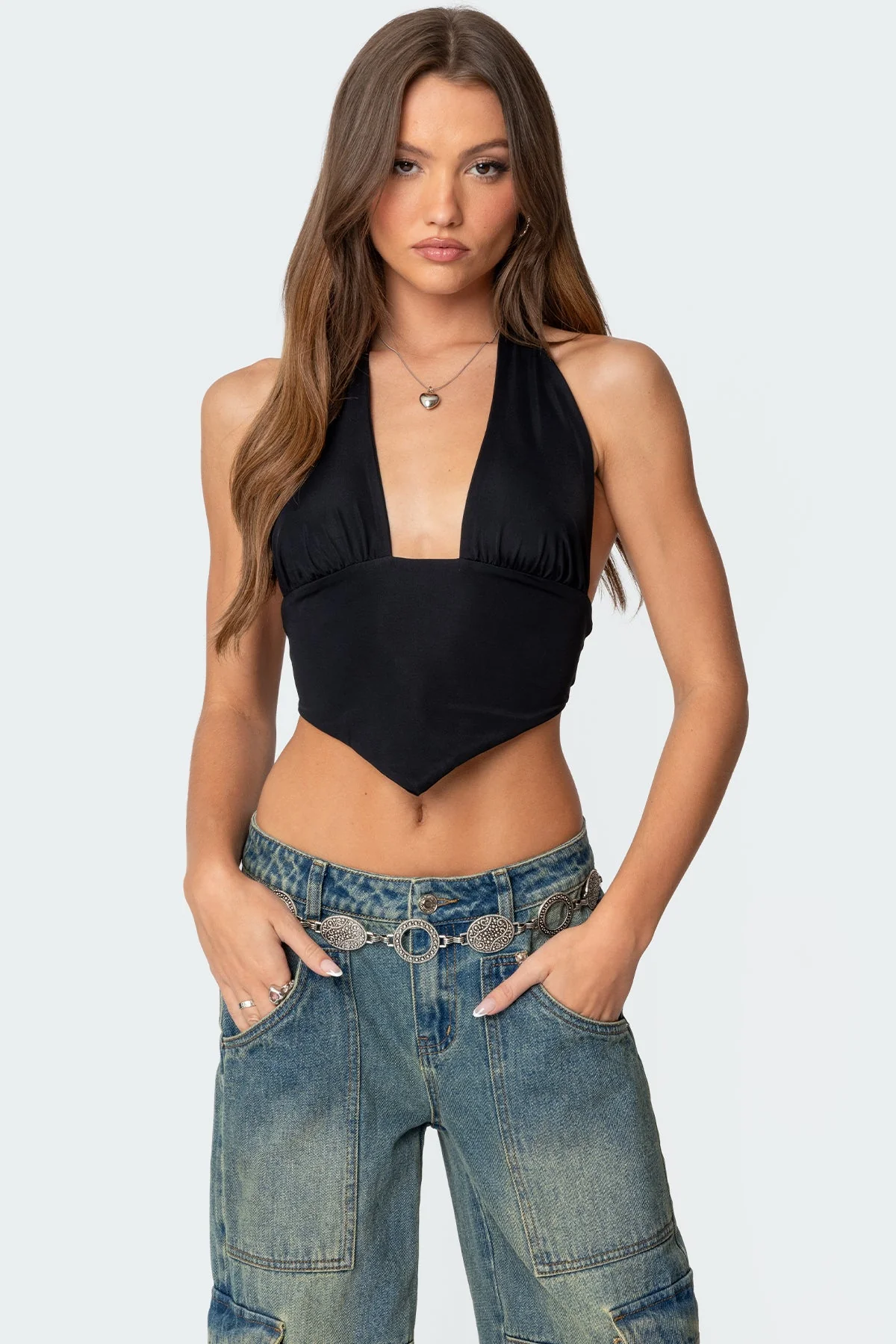 Black Triangle Halter Crop Top