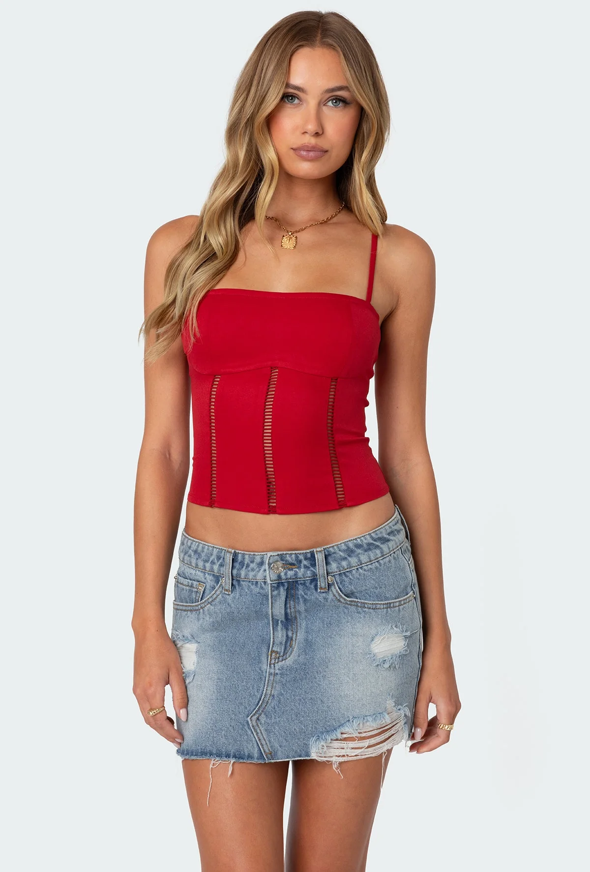 Red Knit Lace-Up Corset Top for Jennie Fans