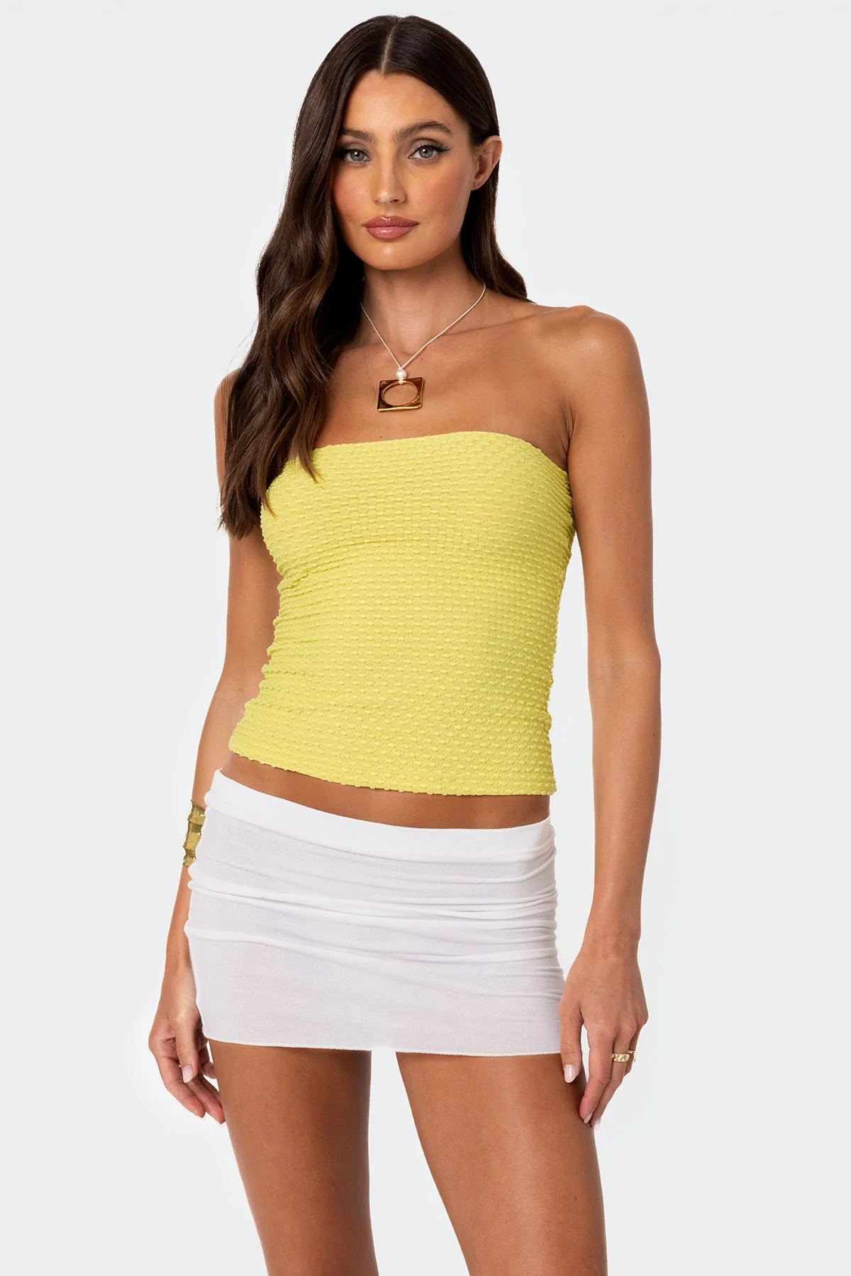 Textured Green Strapless Tube Top for Women