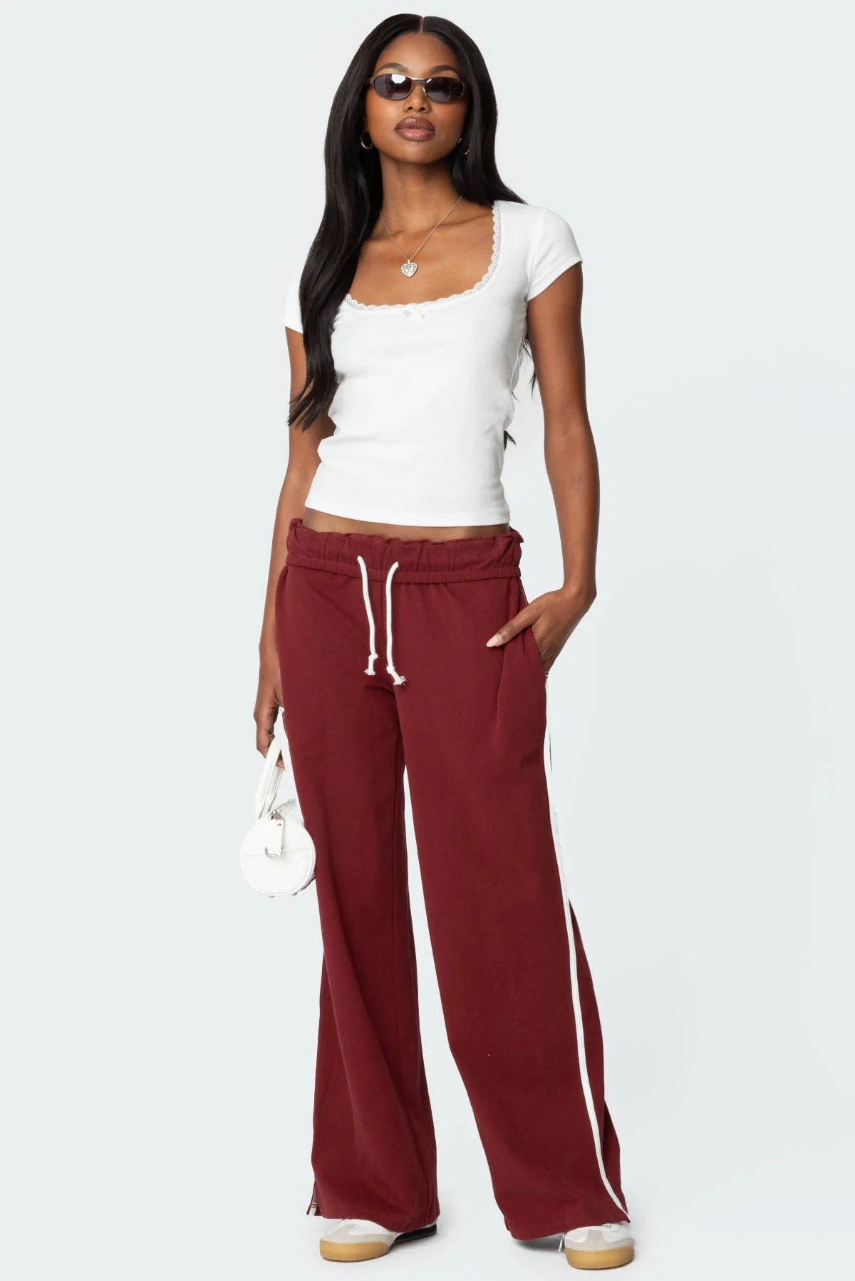 White Lace Trim T-Shirt for Women