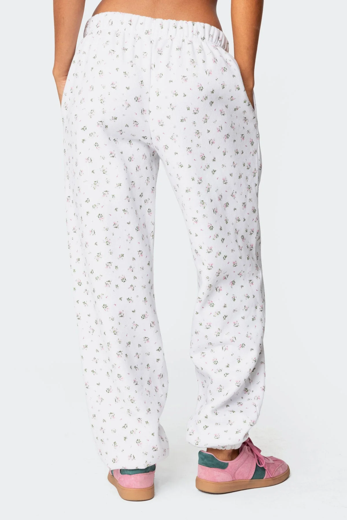 Floral Print Oversized Sweatpants Cream