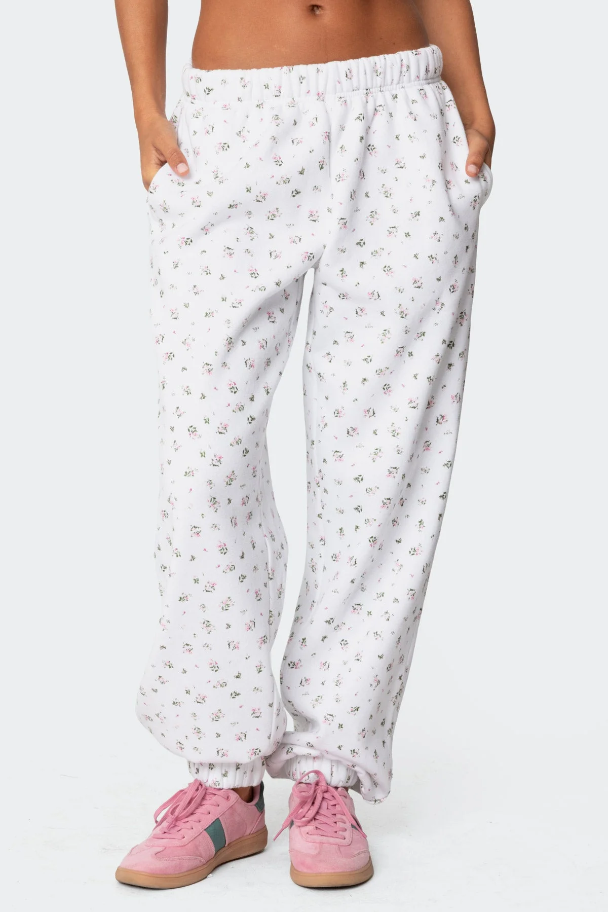 Floral Print Oversized Sweatpants Cream
