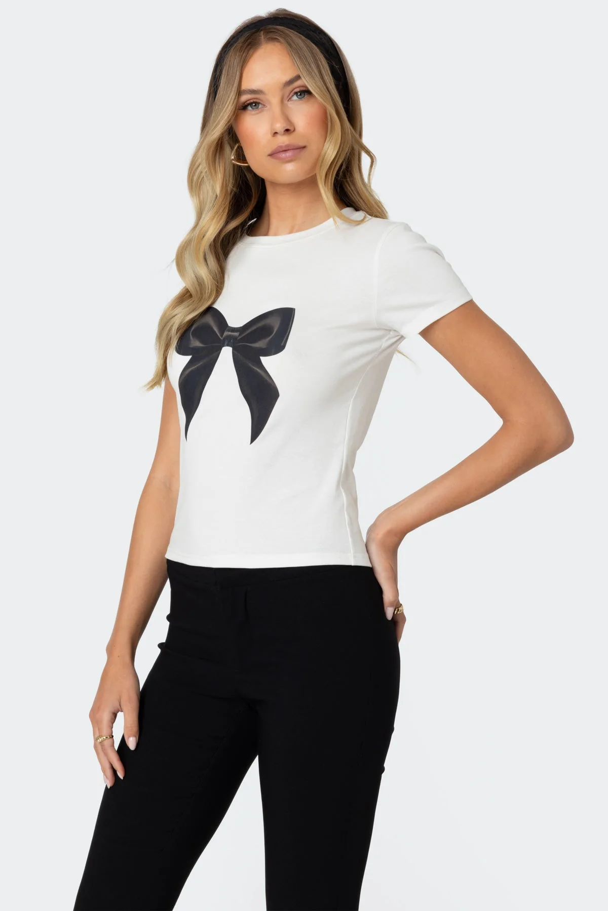 White Bow Graphic Print T-Shirt