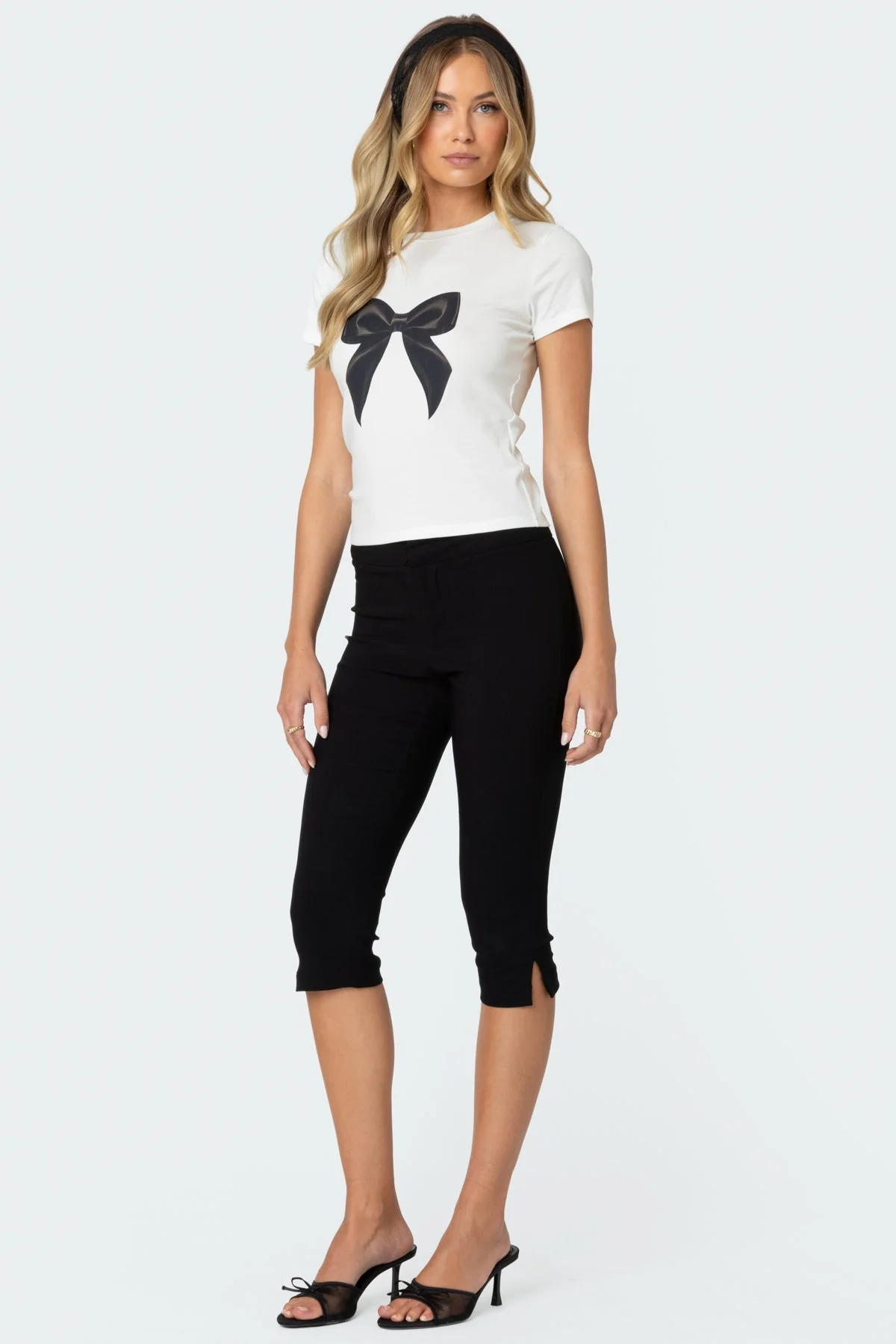 White Bow Graphic Print T-Shirt