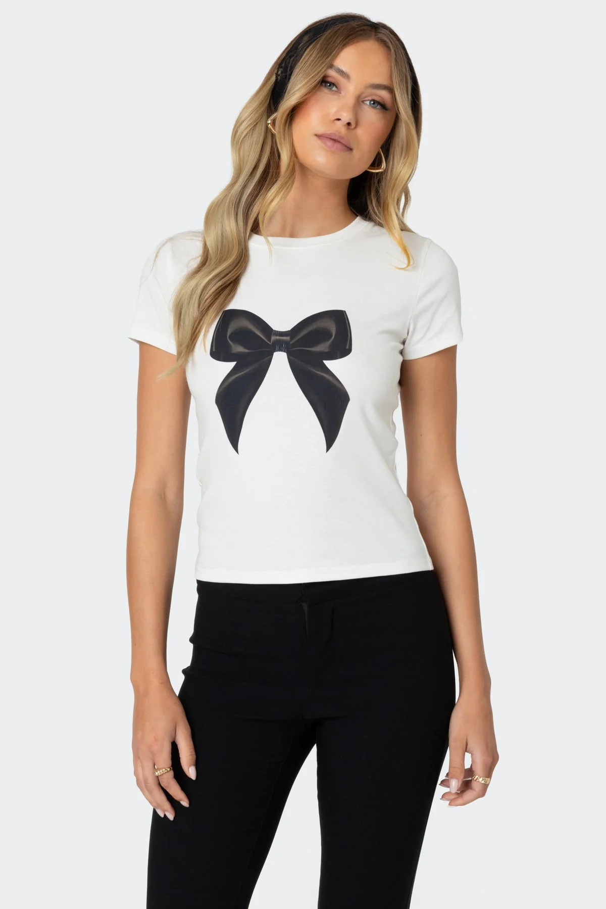 White Bow Graphic Print T-Shirt