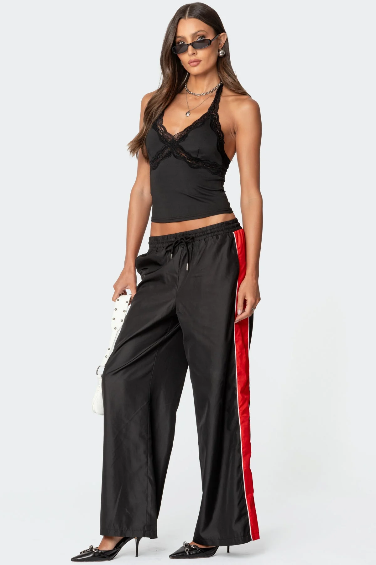 Black Contrast Panel Track Pants for Men and Women