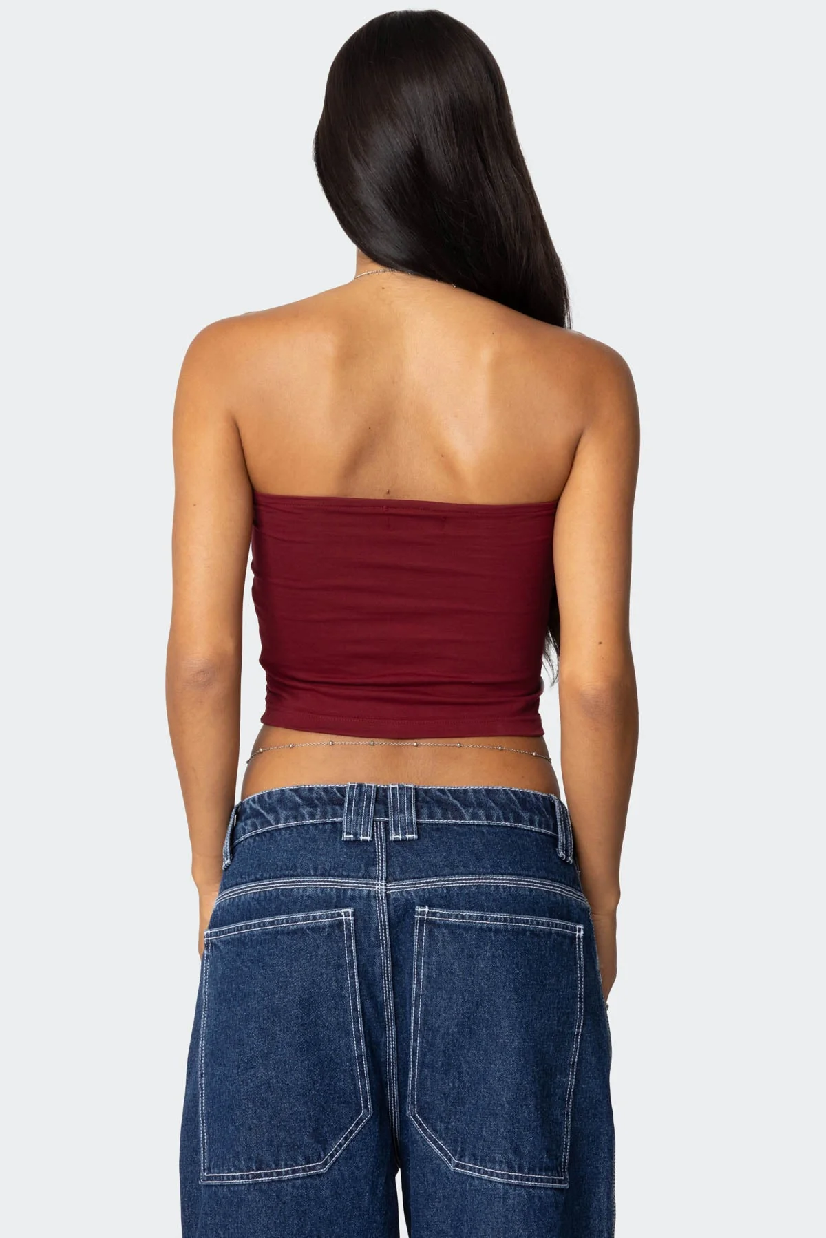Burgundy Strapless Tube Top Womens Stretch Cotton Spandex XS-XXL