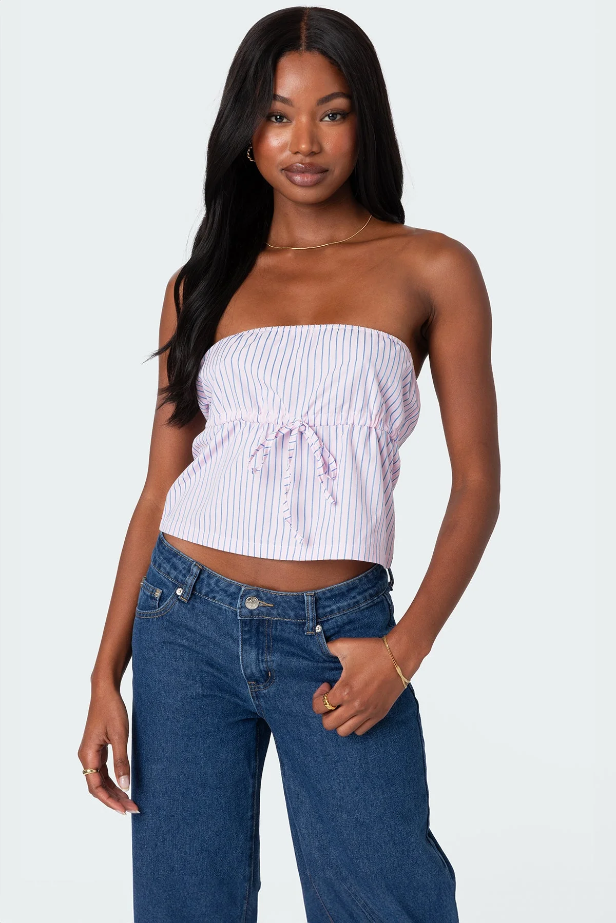 Light Pink Pinstripe Strapless Top Womens Fashion