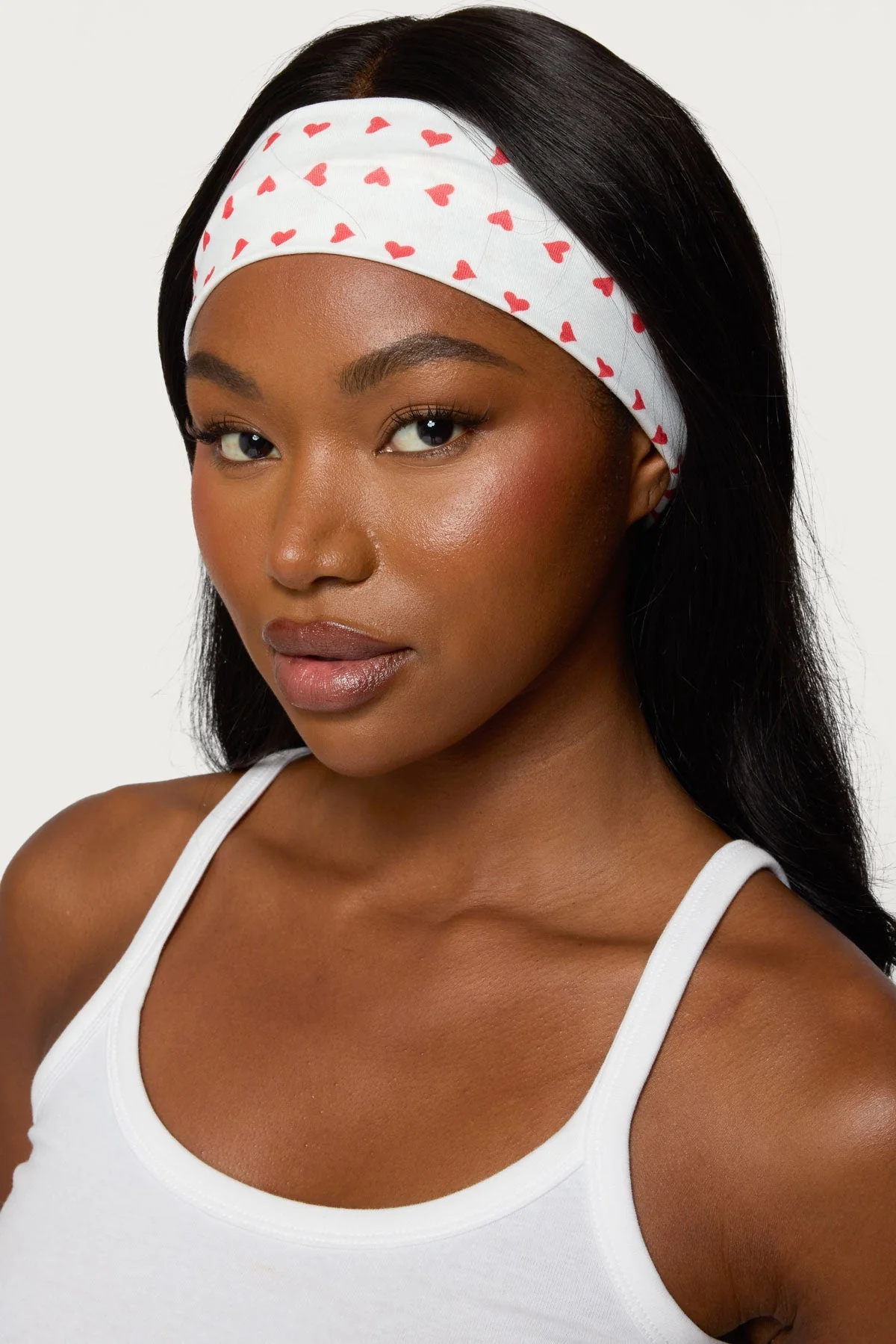 White Heart Print Headband Polyester Spandex Accessories
