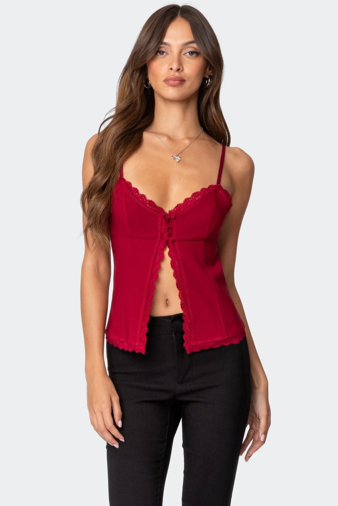 Burgundy Lace Trim Tank Top
