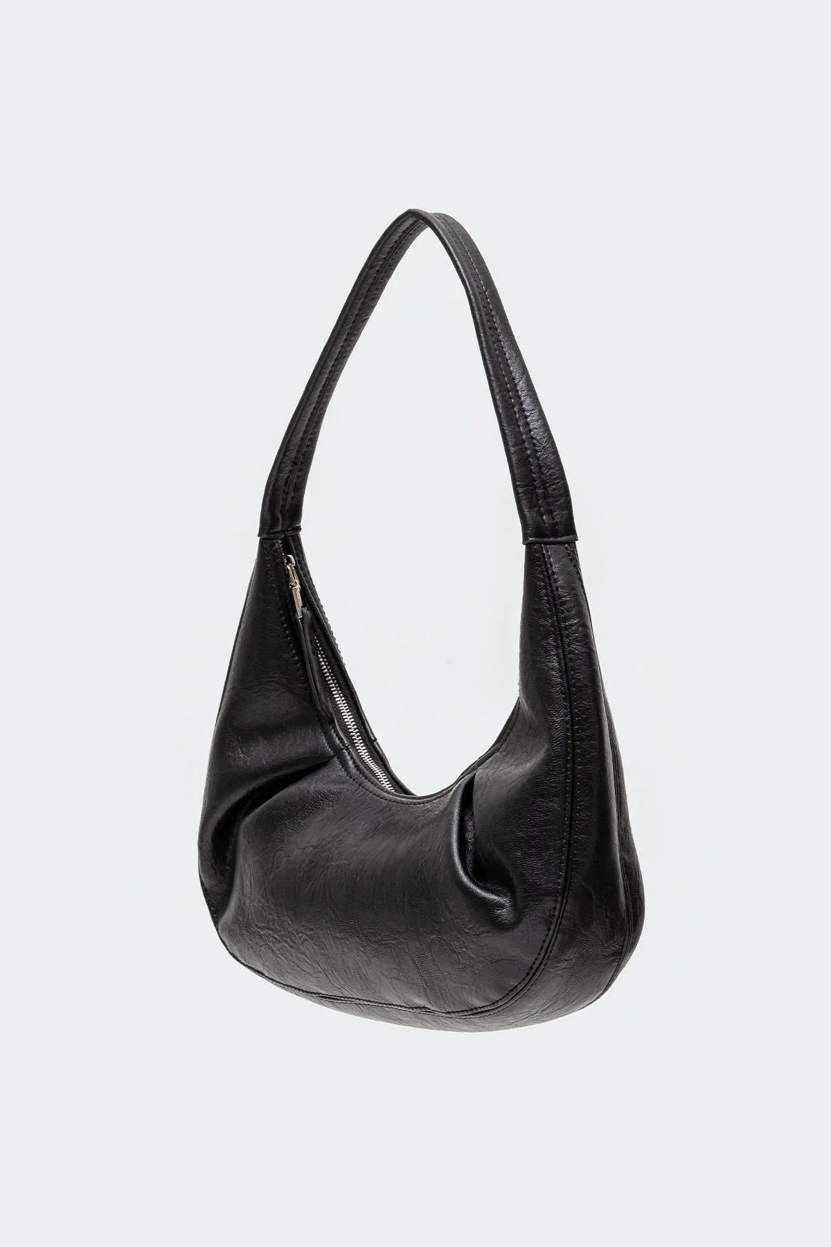 Classic Black Faux Leather Shoulder Bag