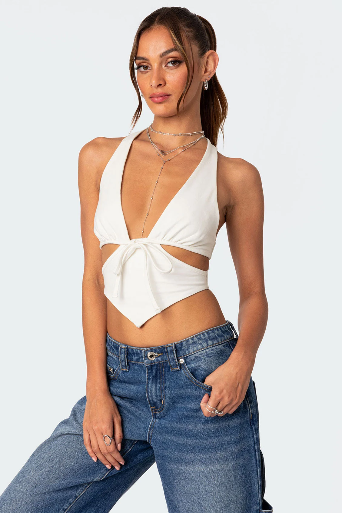 White Tie Front Crop Top